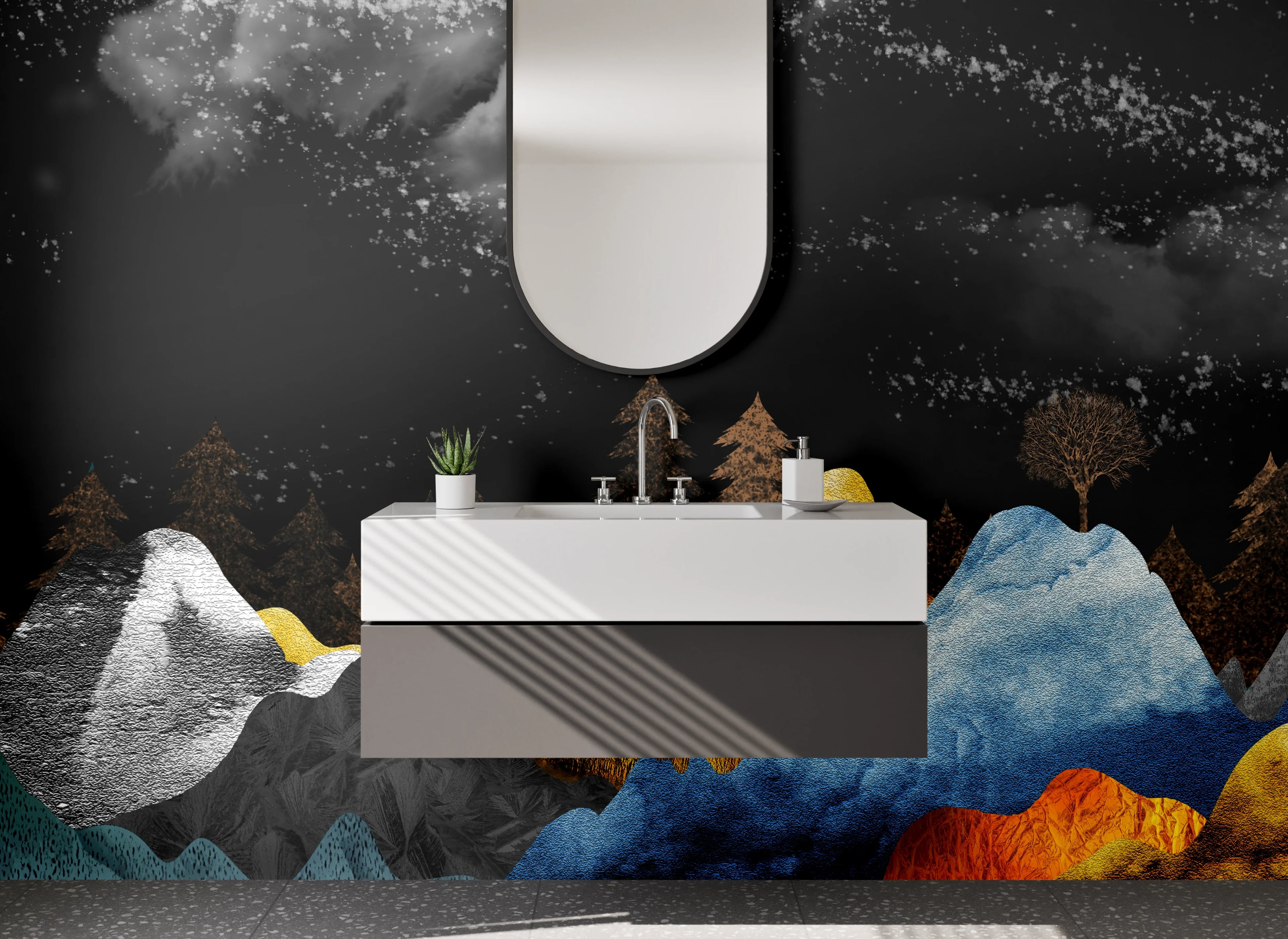 Waschbecken-Rückwand - Abstrakte Berglandschaft moderne Kunst