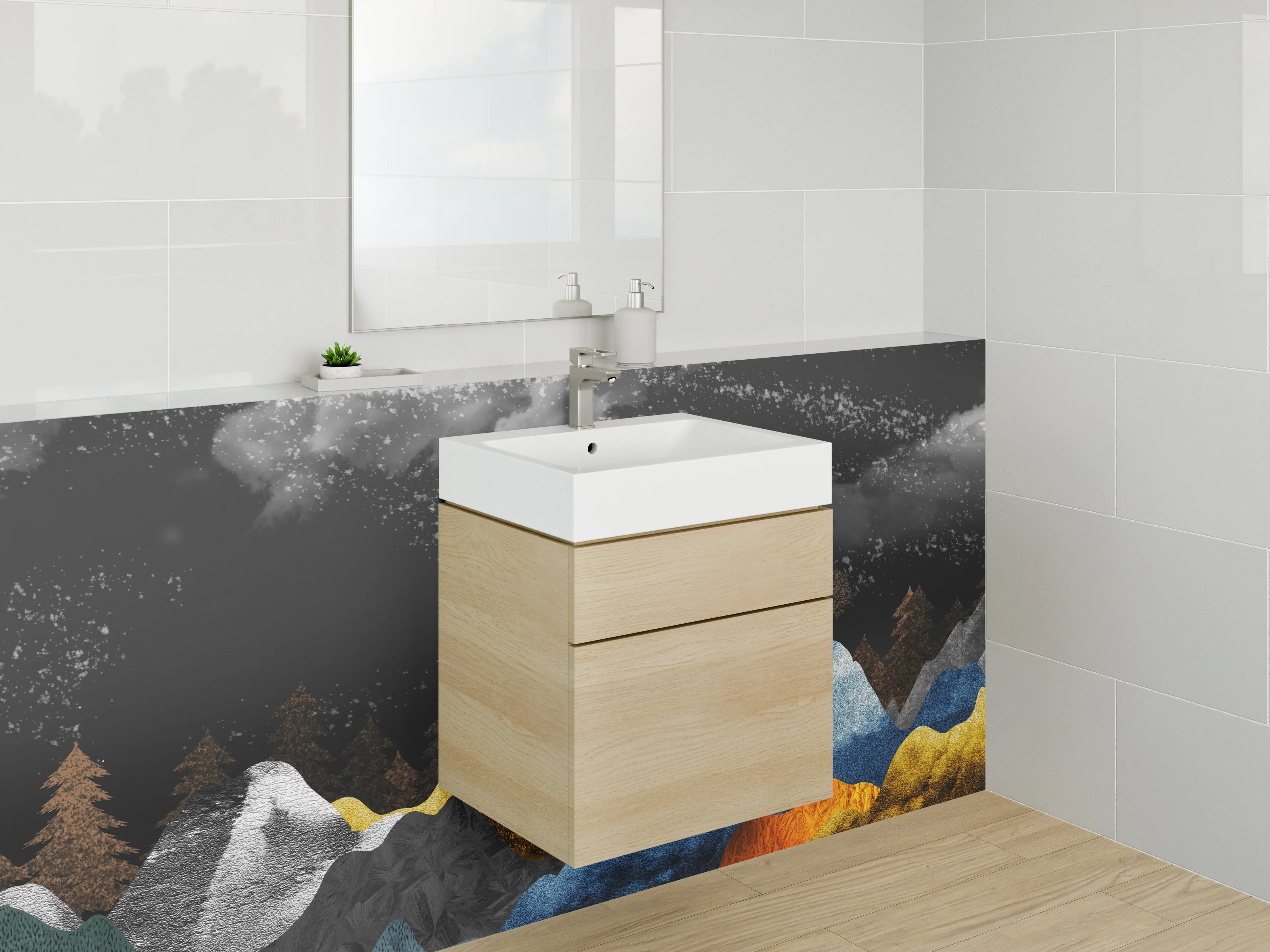 Waschbecken-Rückwand - Abstrakte Berglandschaft moderne Kunst