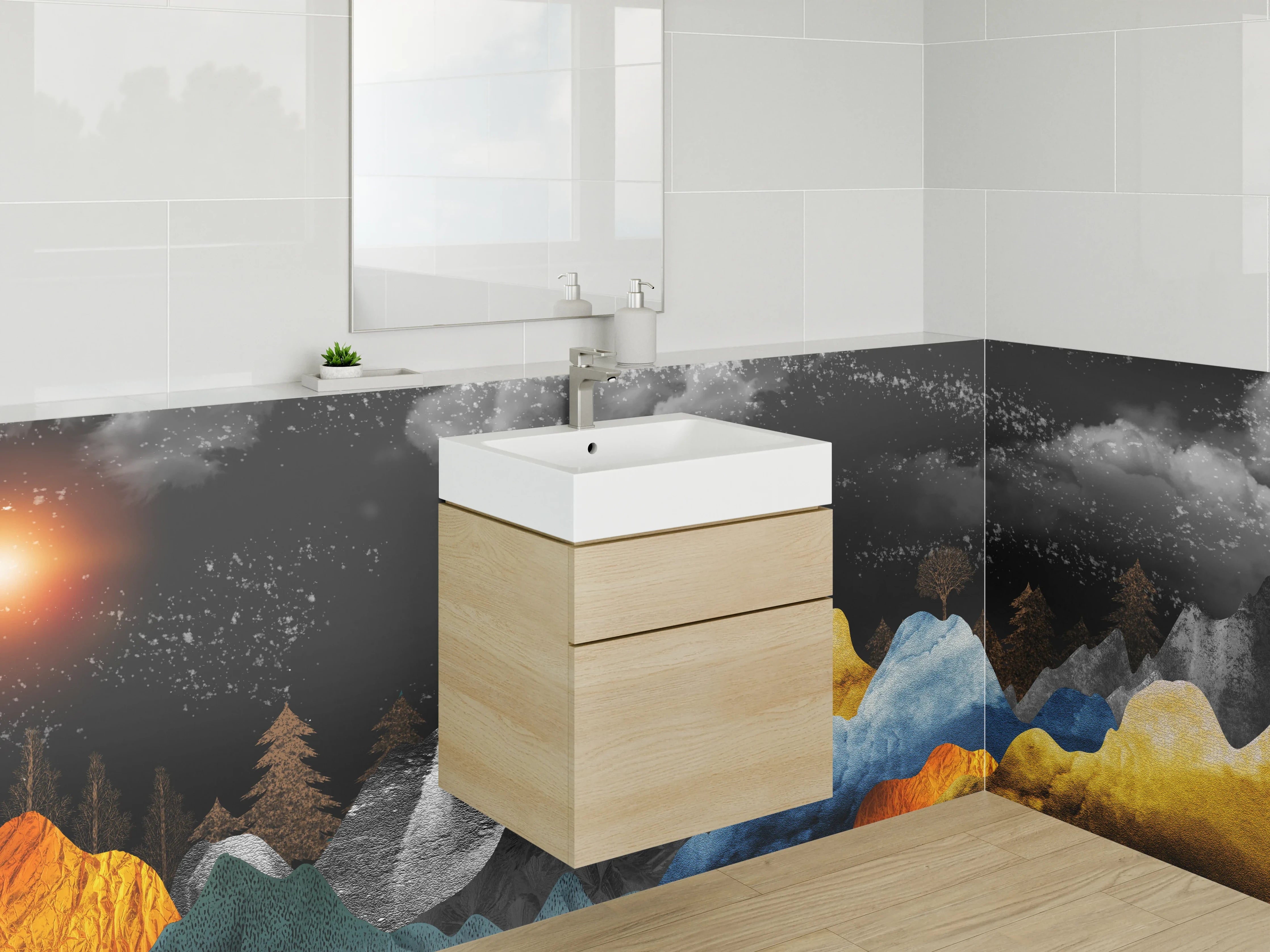Waschbecken-Rückwand - Abstrakte Berglandschaft moderne Kunst