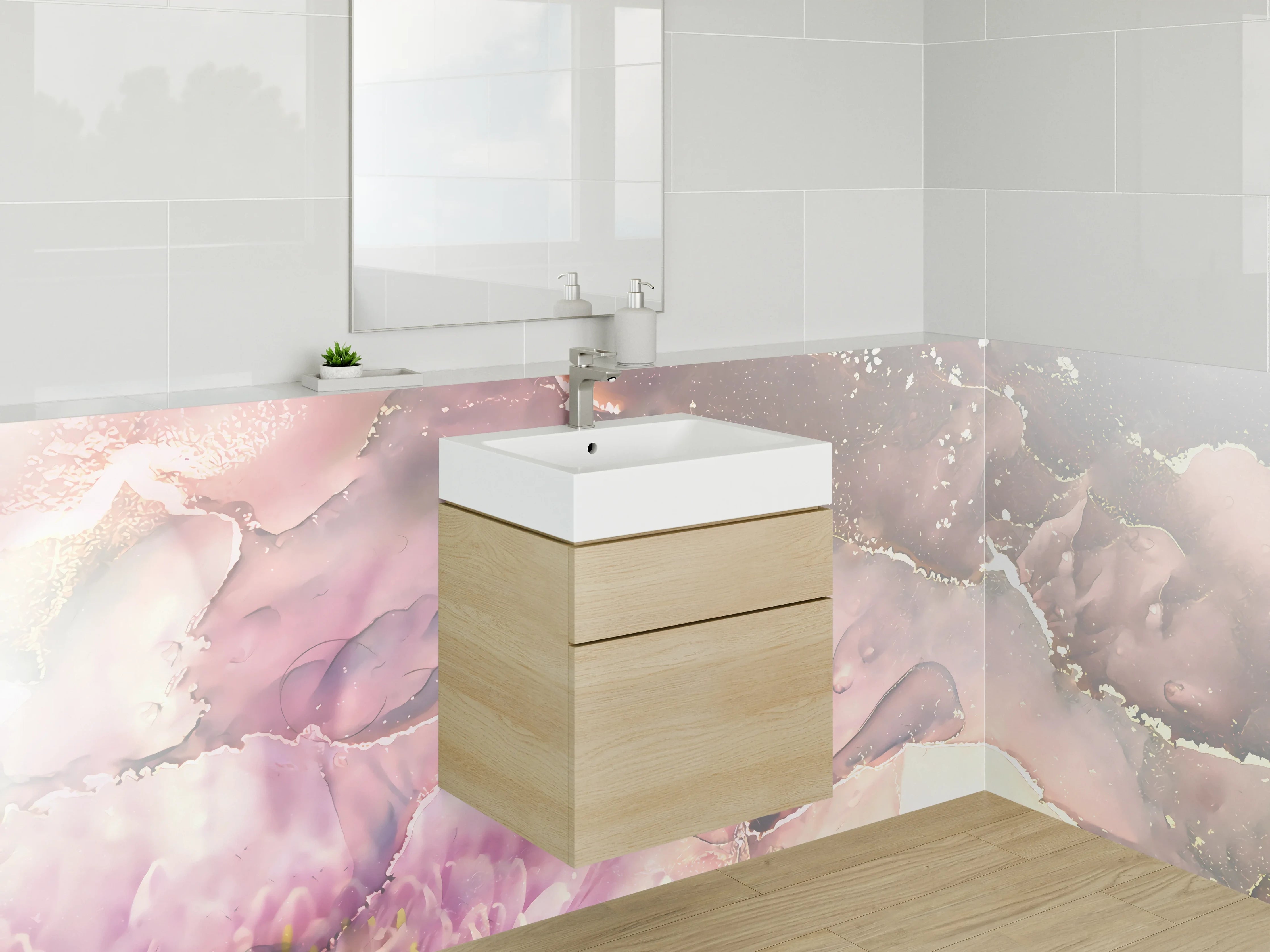 Waschbecken-Rückwand - Abstrakte Blüten in zarten Pastelltönen