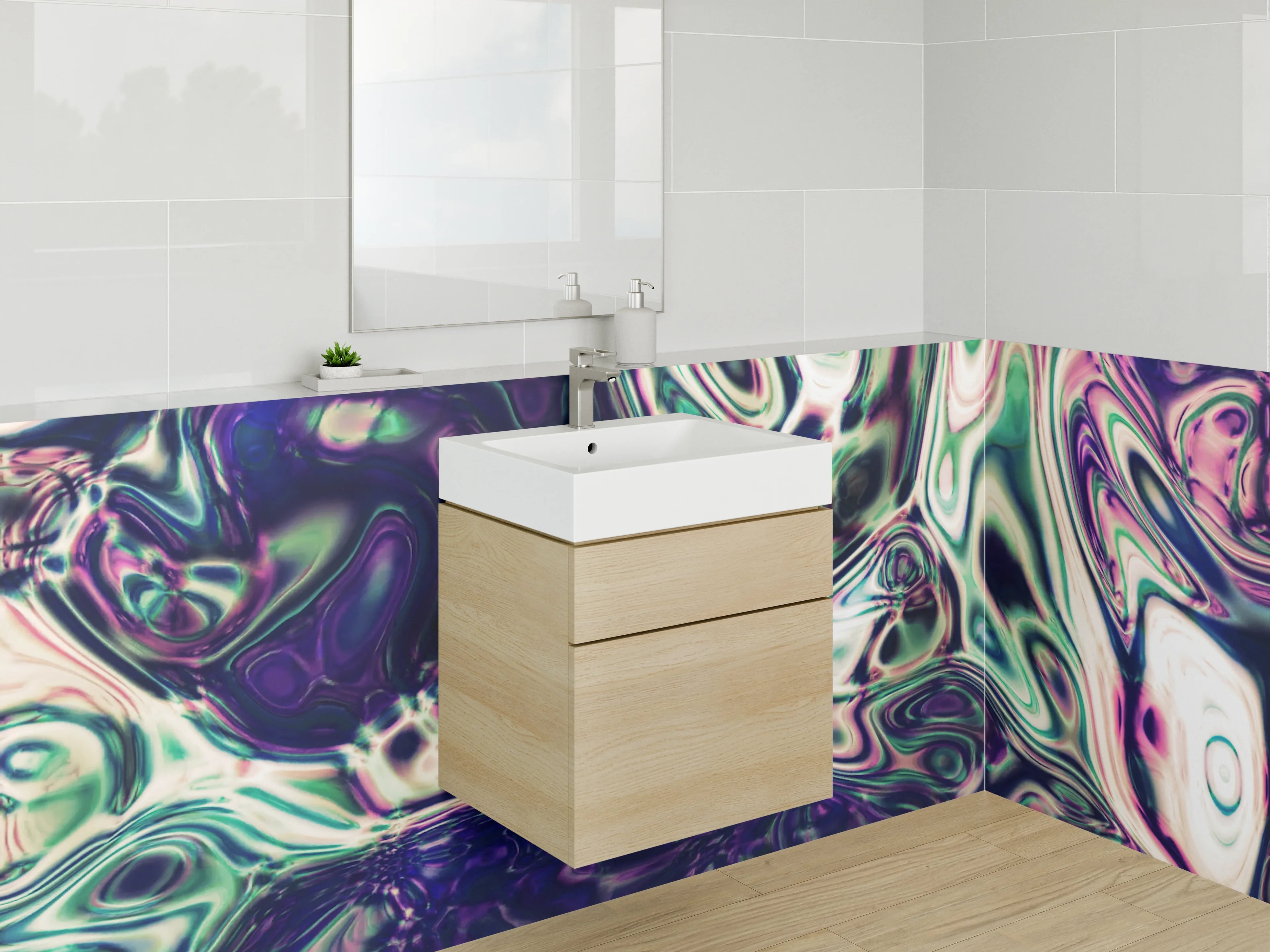 Waschbecken-Rückwand - Abstrakte Farbstrudel Kunst Wanddekor