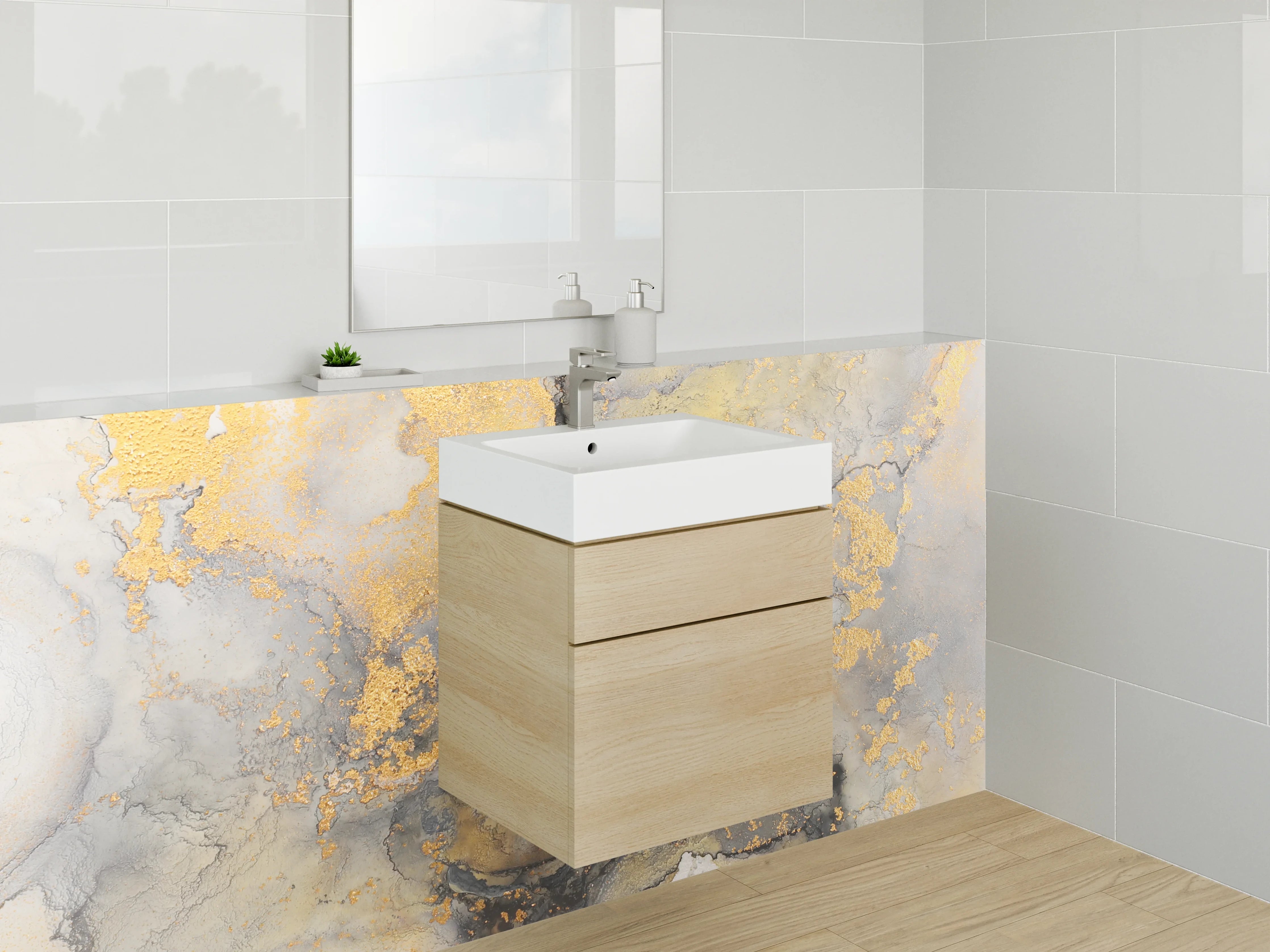 Waschbecken-Rückwand - Abstrakte Gold-Marmor-Optik Weiß Grau
