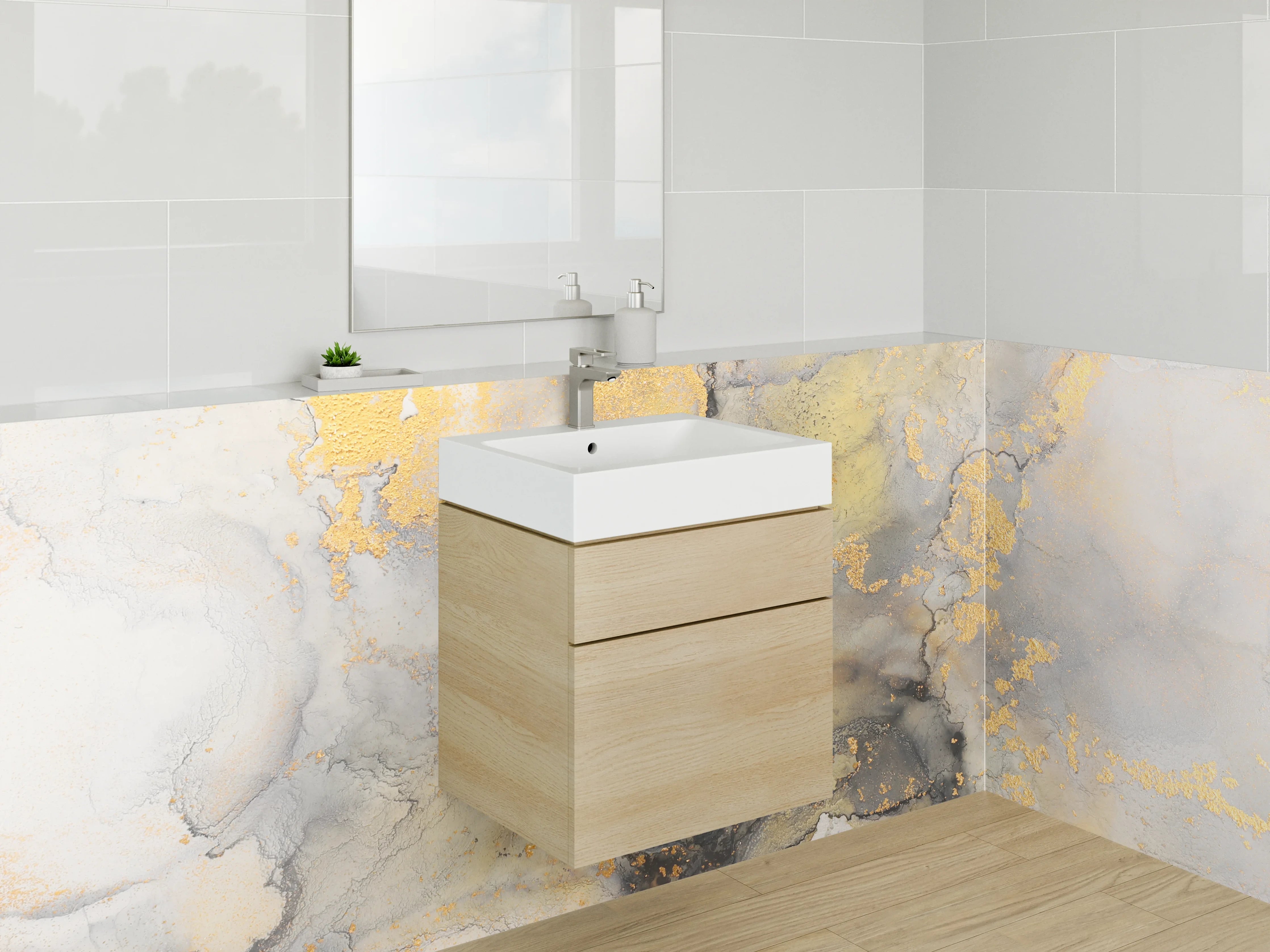 Waschbecken-Rückwand - Abstrakte Gold-Marmor-Optik Weiß Grau