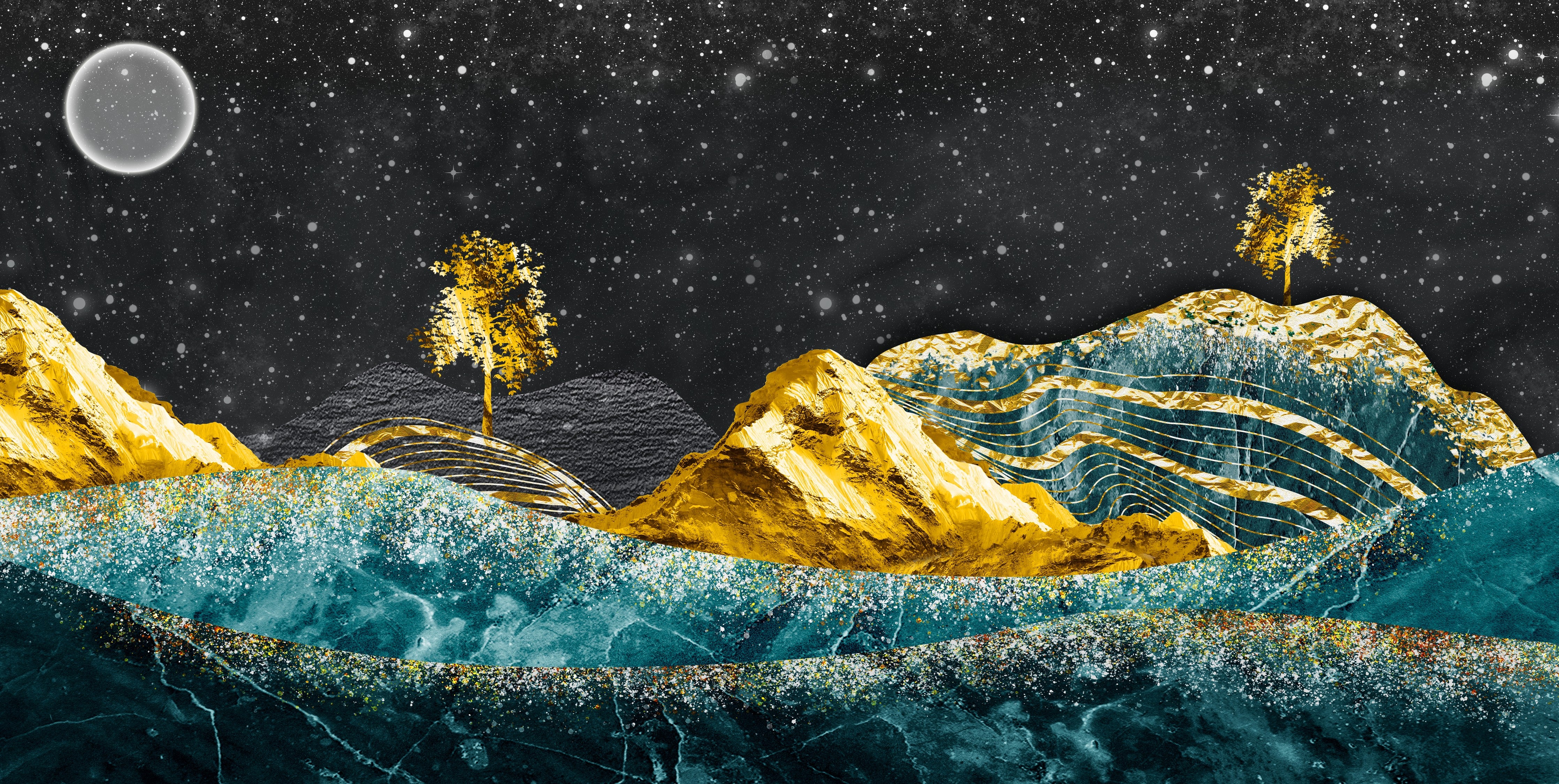Waschbecken-Rückwand-Abstrakte Goldene Marmorlandschaft Kunst