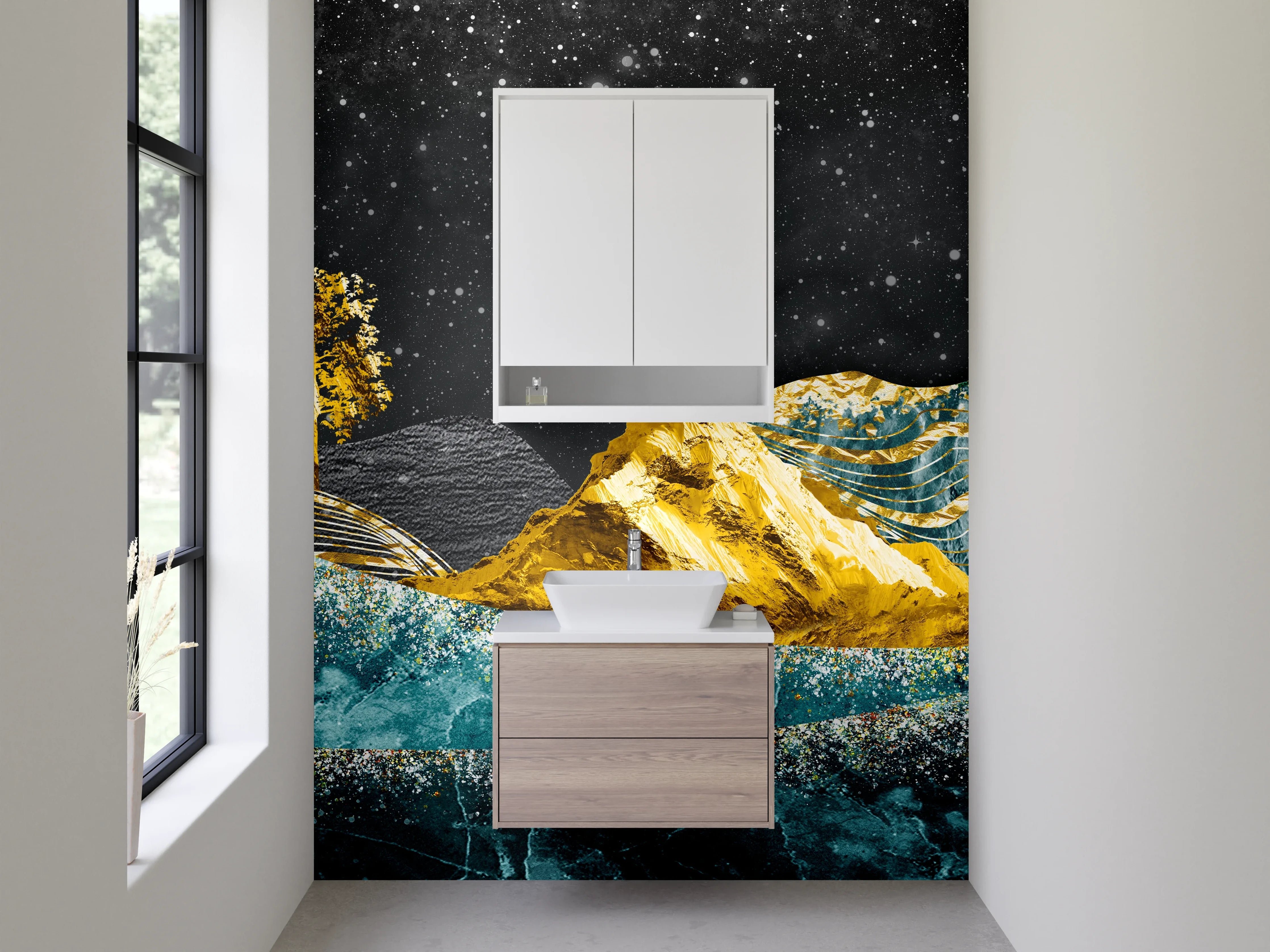 Waschbecken-Rückwand - Abstrakte Goldene Marmorlandschaft Kunst