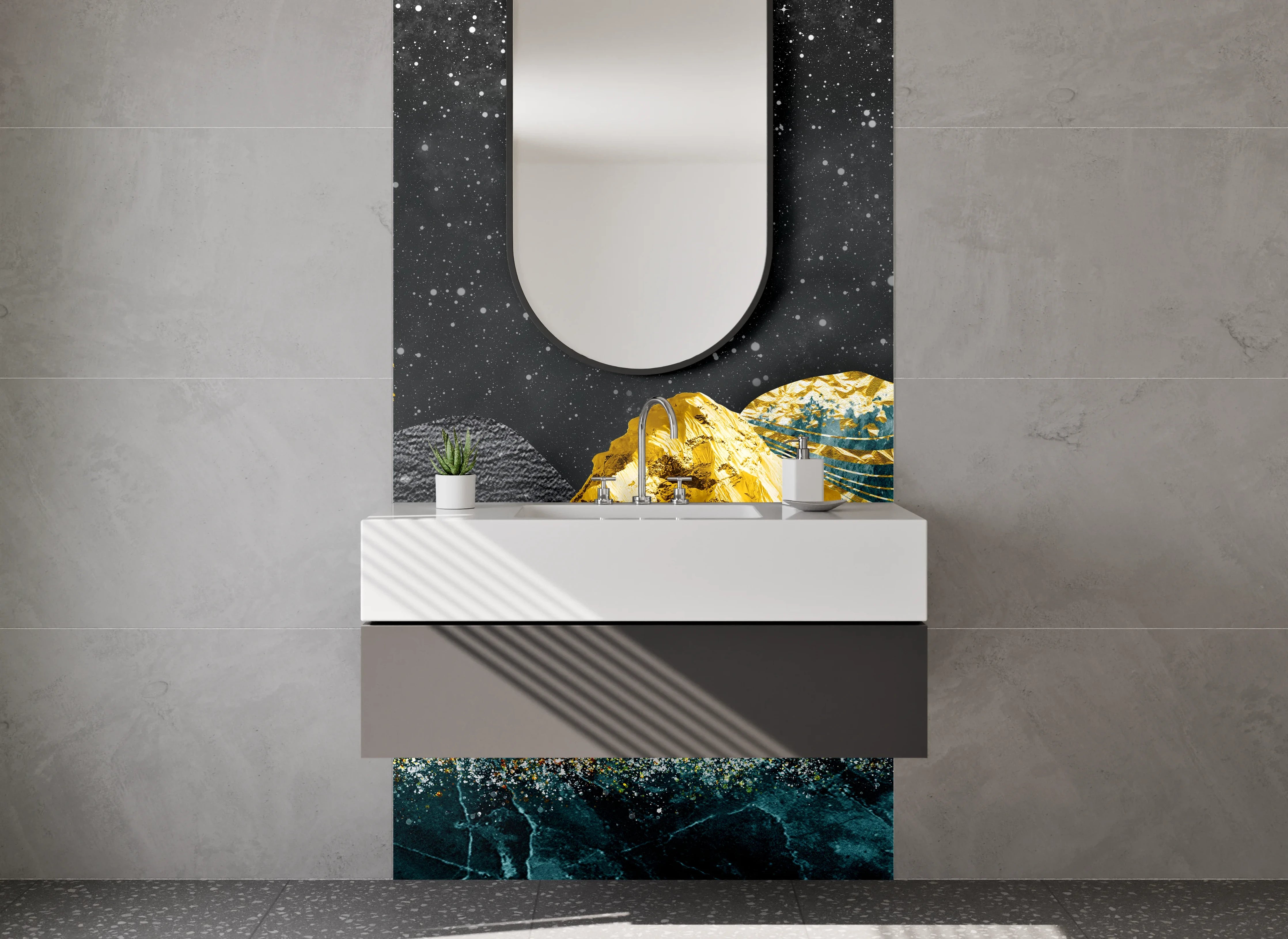 Waschbecken-Rückwand - Abstrakte Goldene Marmorlandschaft Kunst