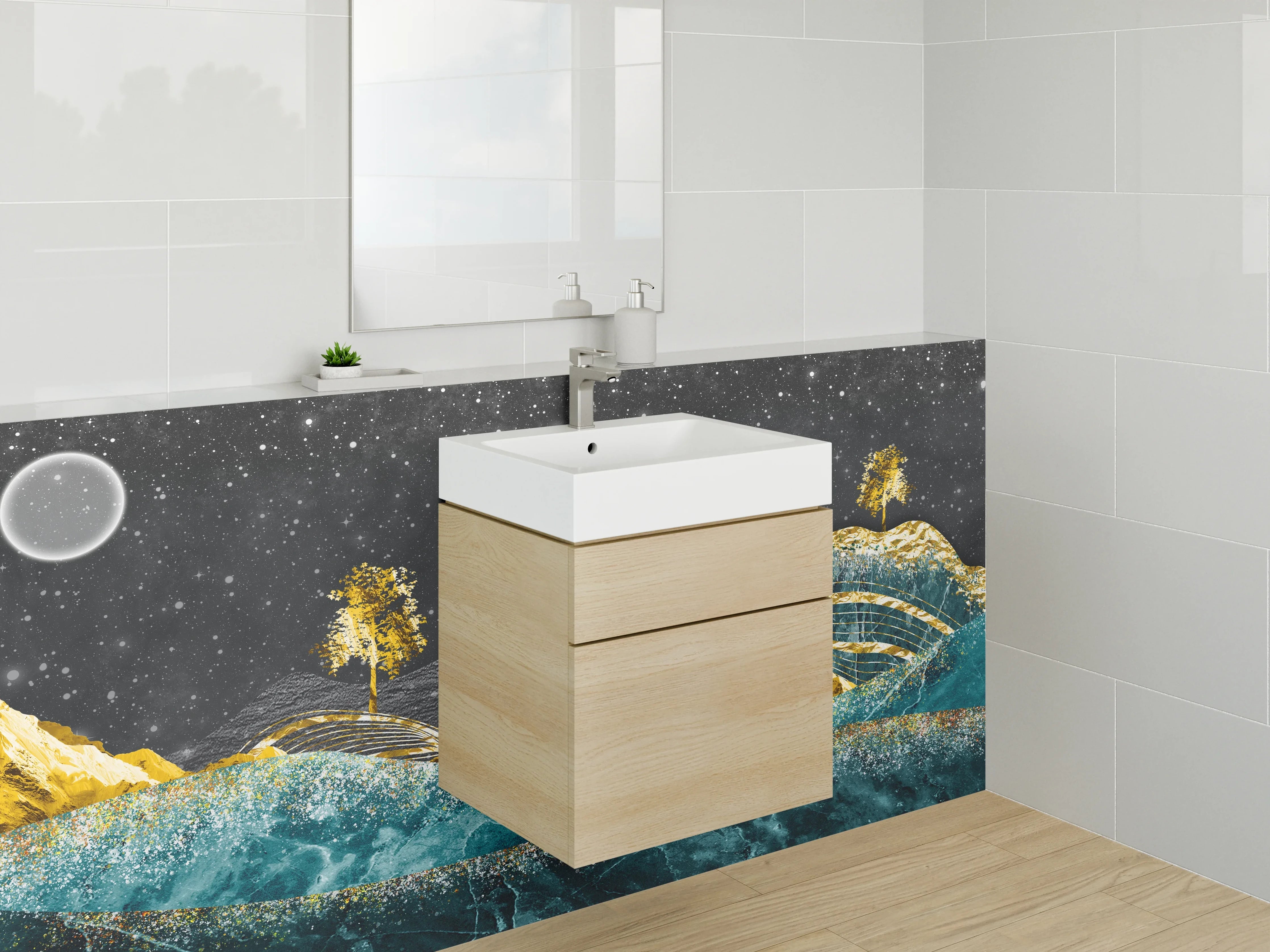 Waschbecken-Rückwand - Abstrakte Goldene Marmorlandschaft Kunst