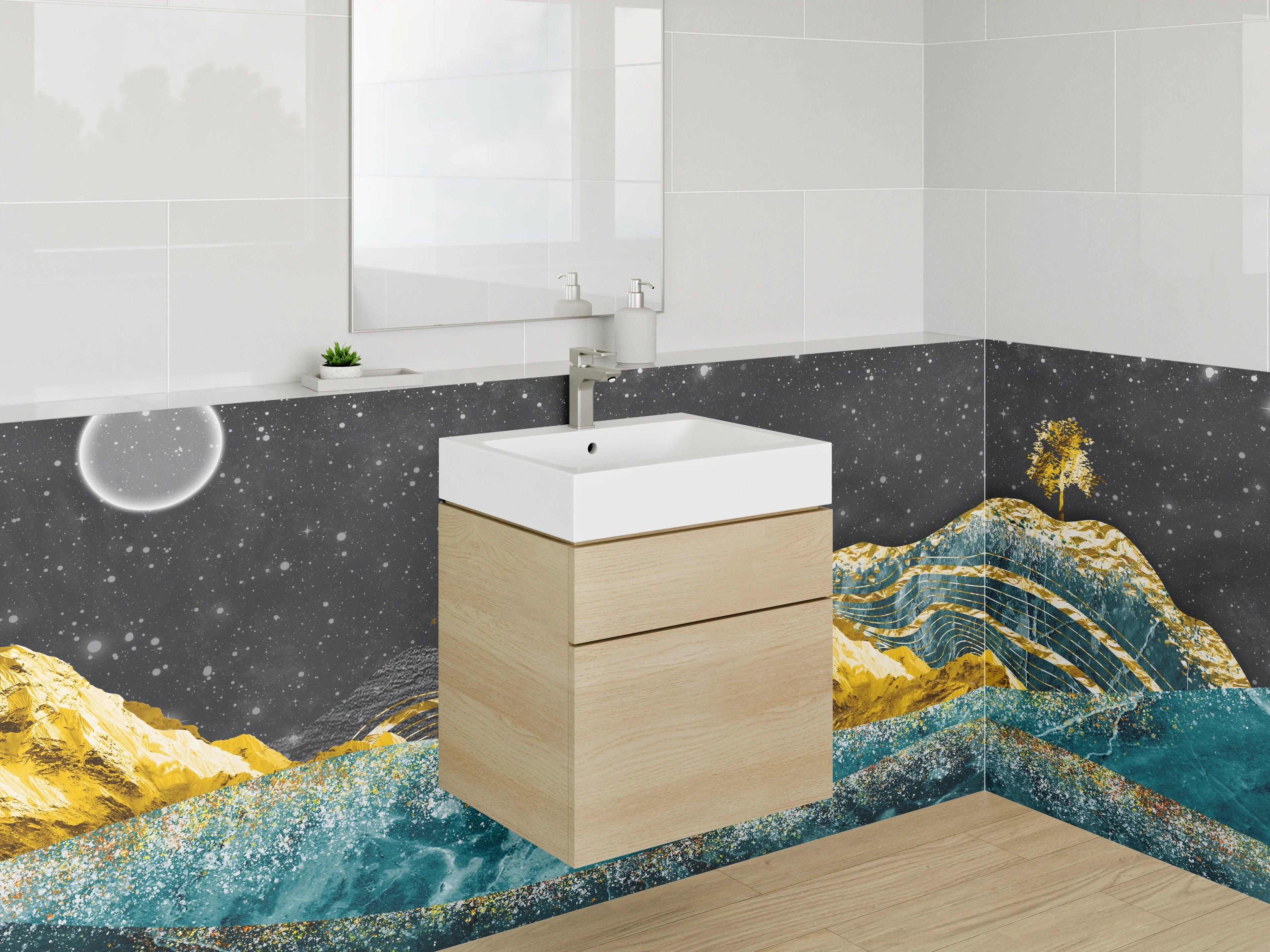 Waschbecken-Rückwand - Abstrakte Goldene Marmorlandschaft Kunst