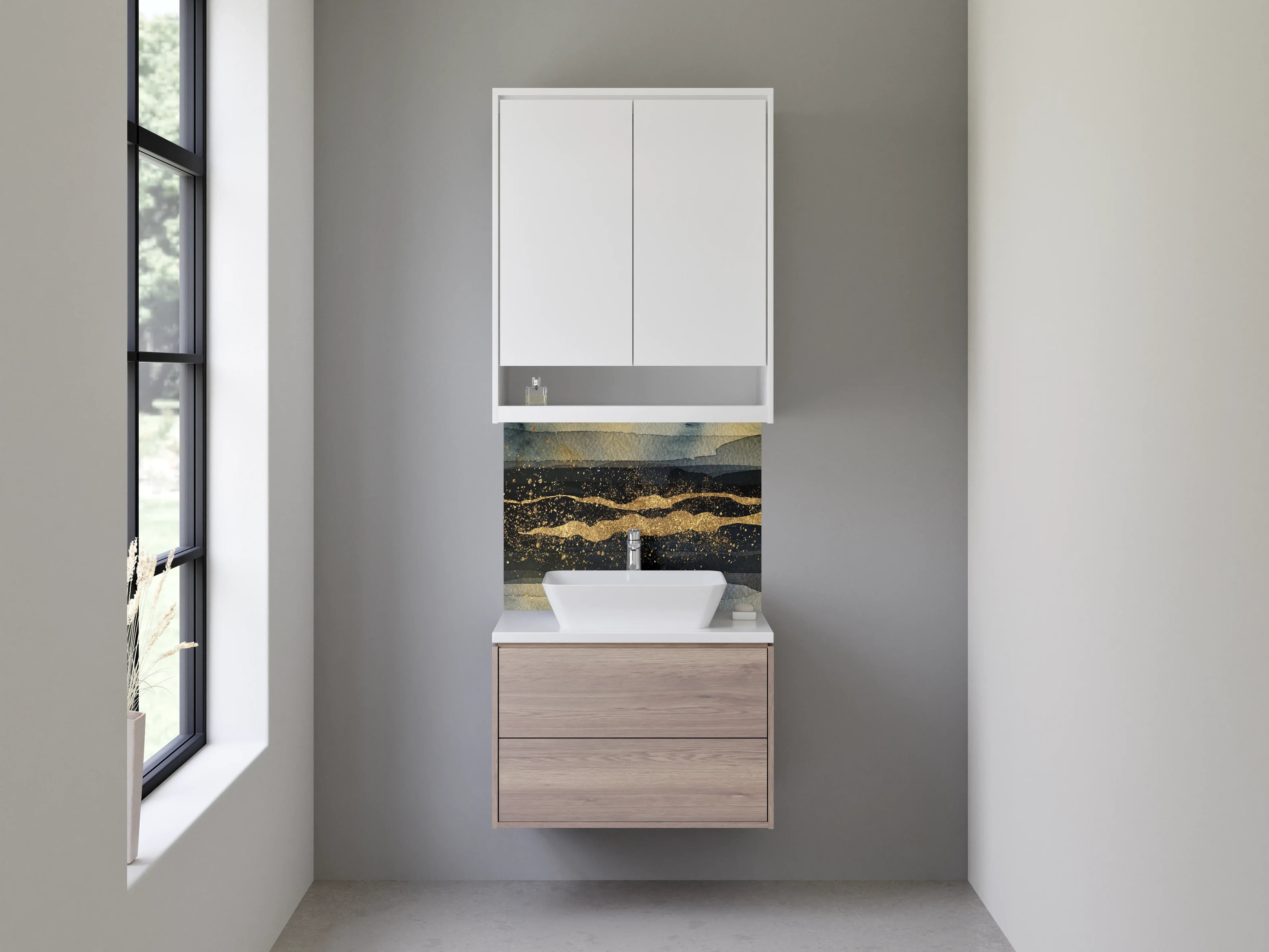 Waschbecken-Rückwand - Abstrakte Goldstruktur auf dunklem Aquarell