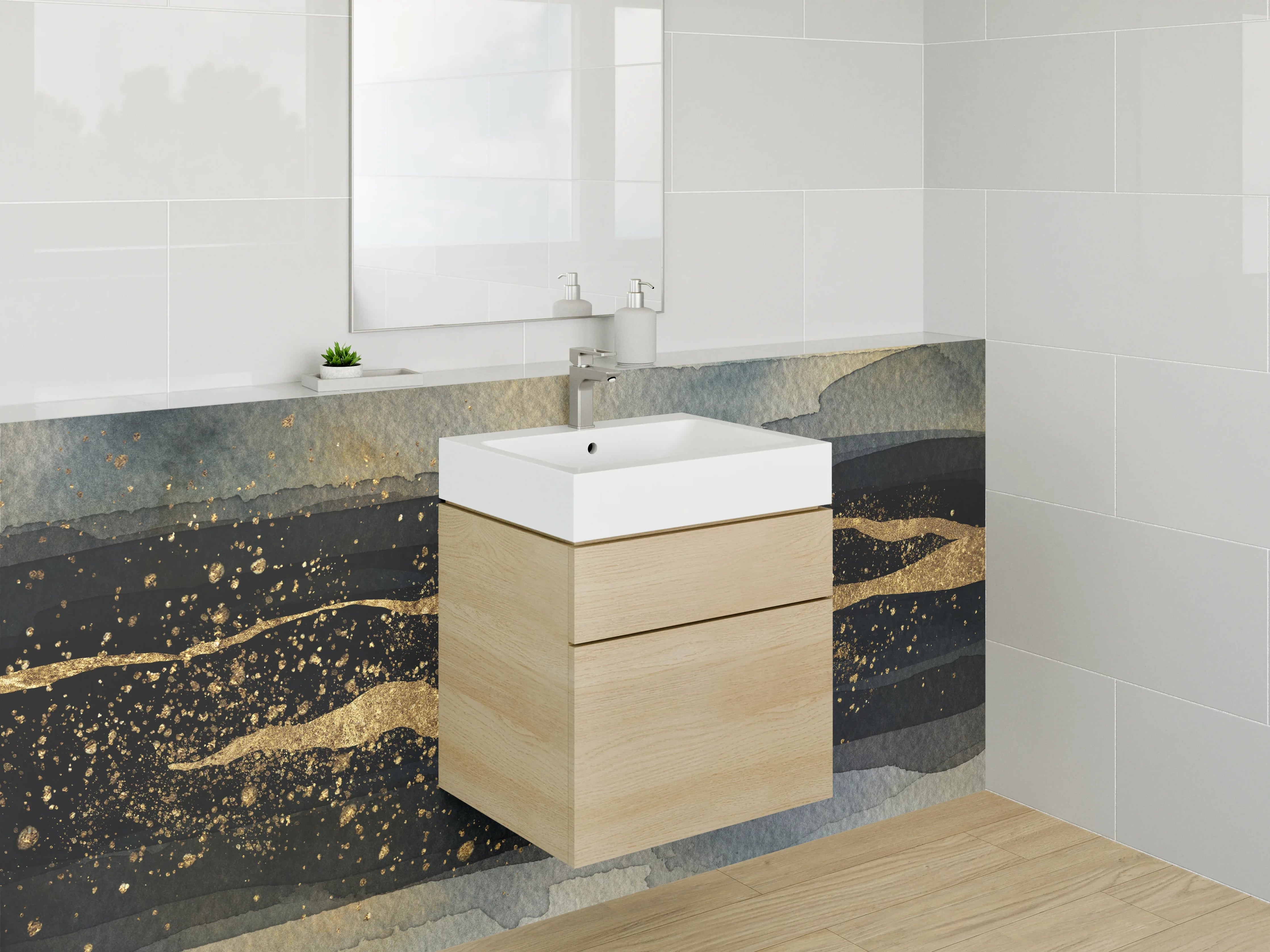 Waschbecken-Rückwand - Abstrakte Goldstruktur auf dunklem Aquarell
