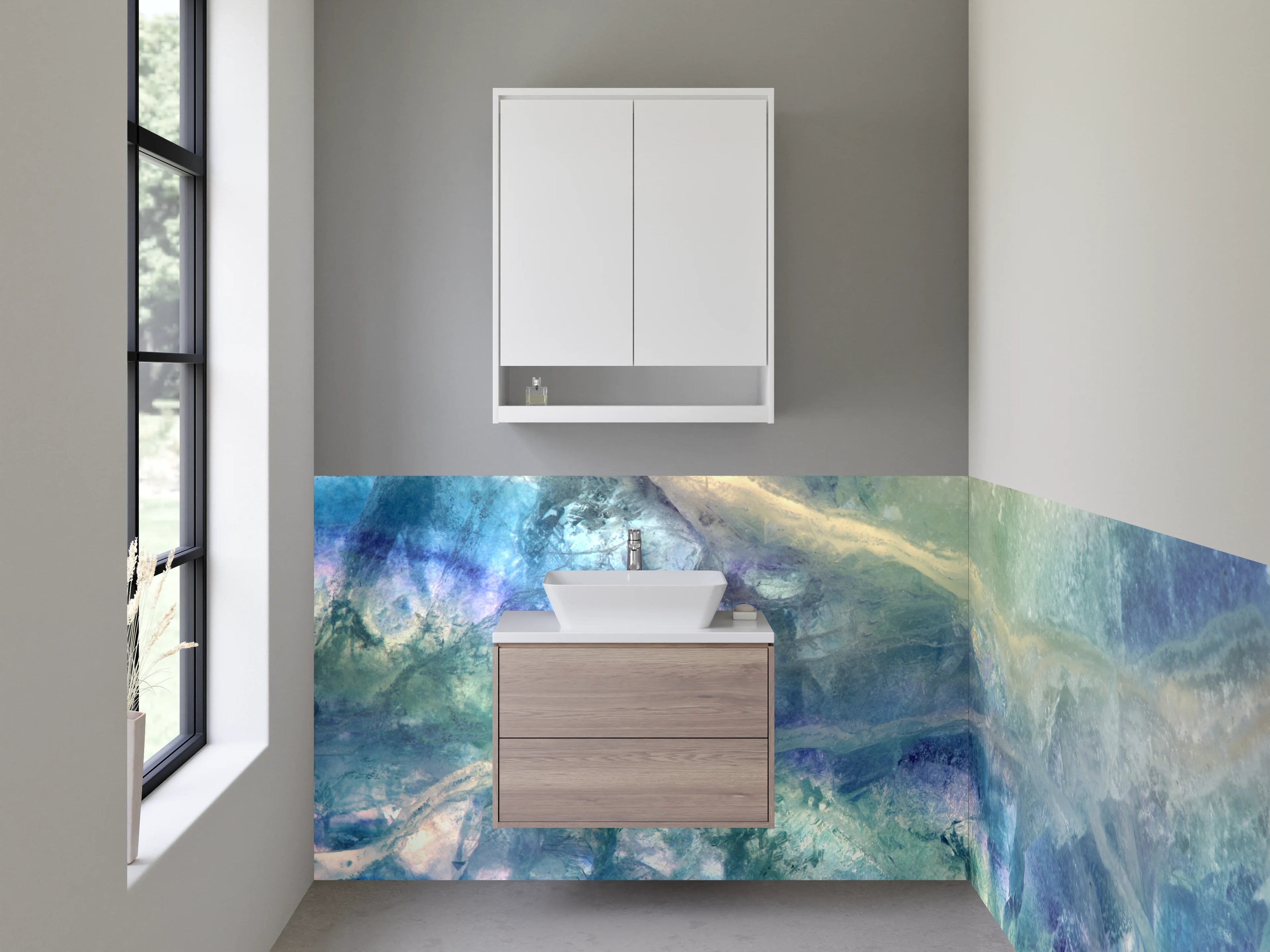 Waschbecken-Rückwand - Abstrakte Kristallstruktur Blau Grün