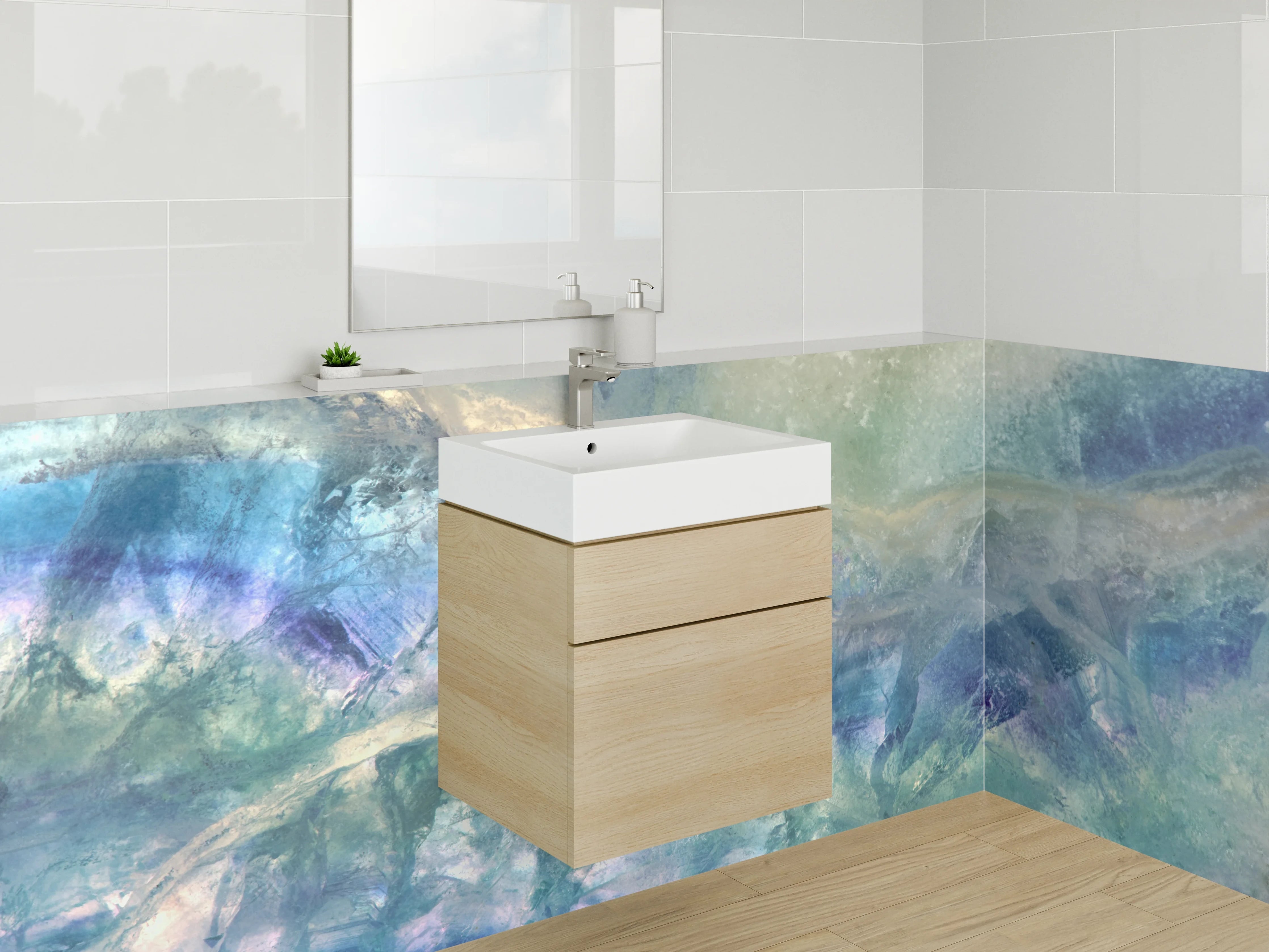 Waschbecken-Rückwand - Abstrakte Kristallstruktur Blau Grün