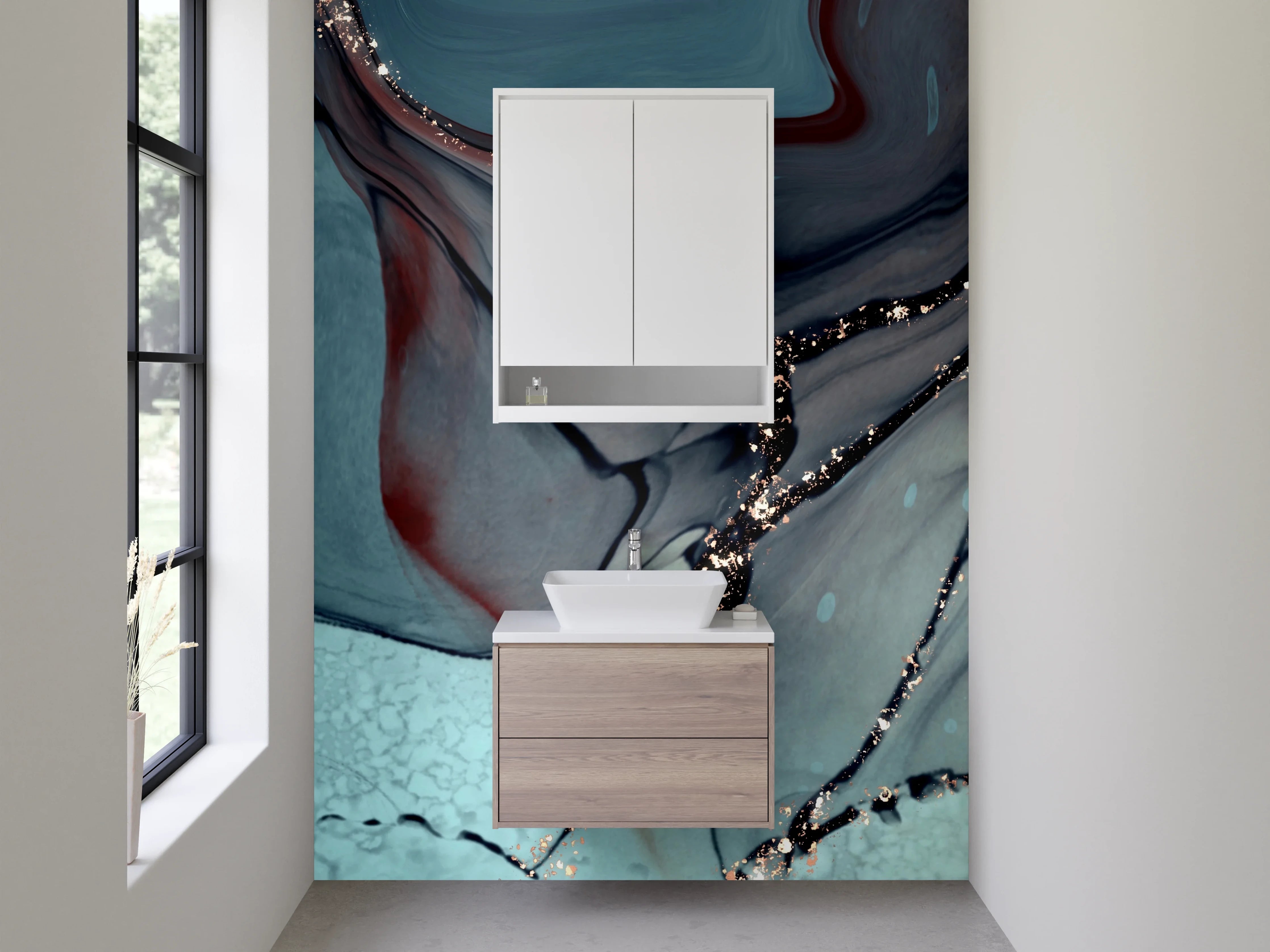 Waschbecken-Rückwand - Abstrakte Kunst Blau Metallic Gold