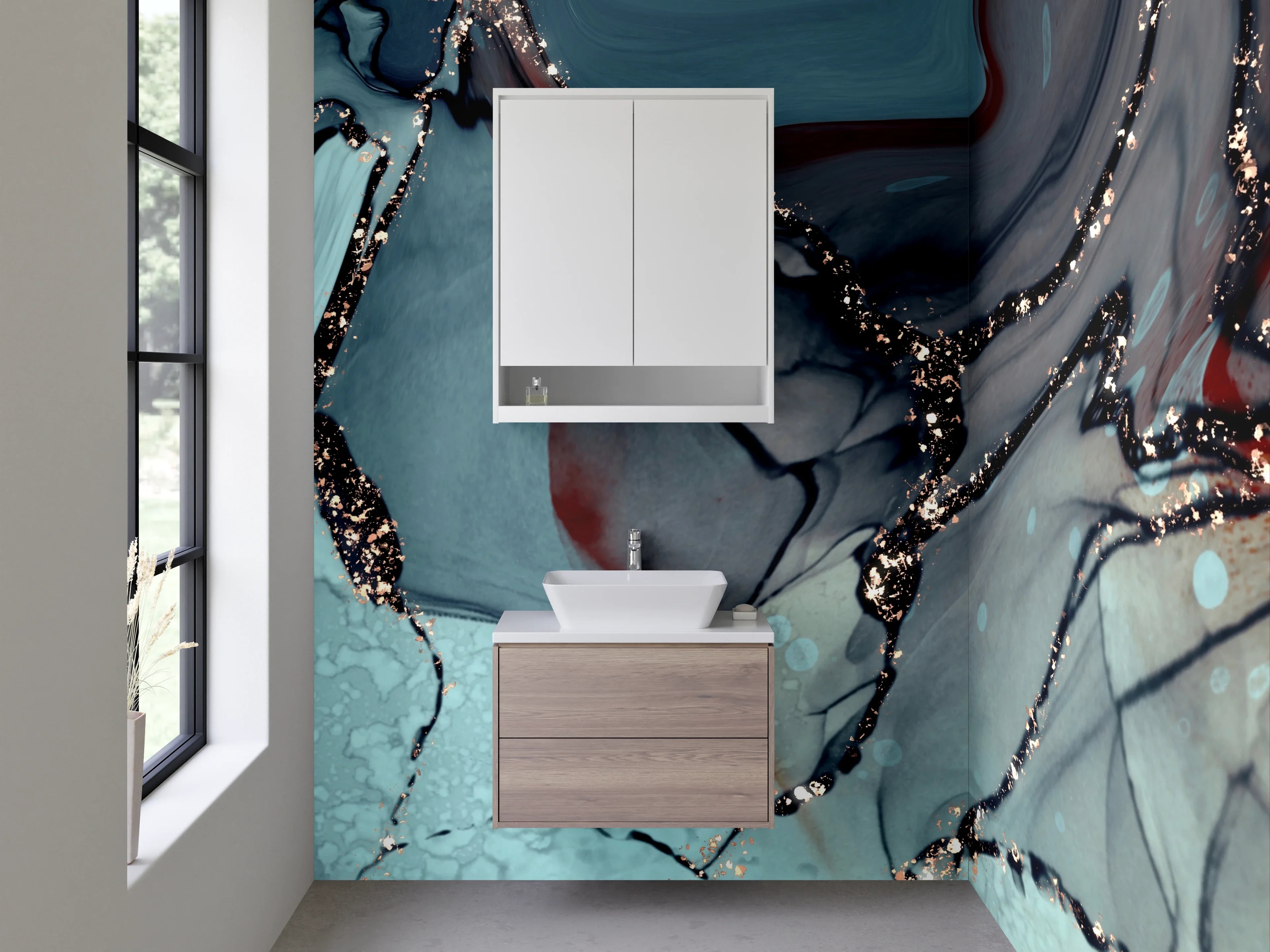 Waschbecken-Rückwand - Abstrakte Kunst Blau Metallic Gold