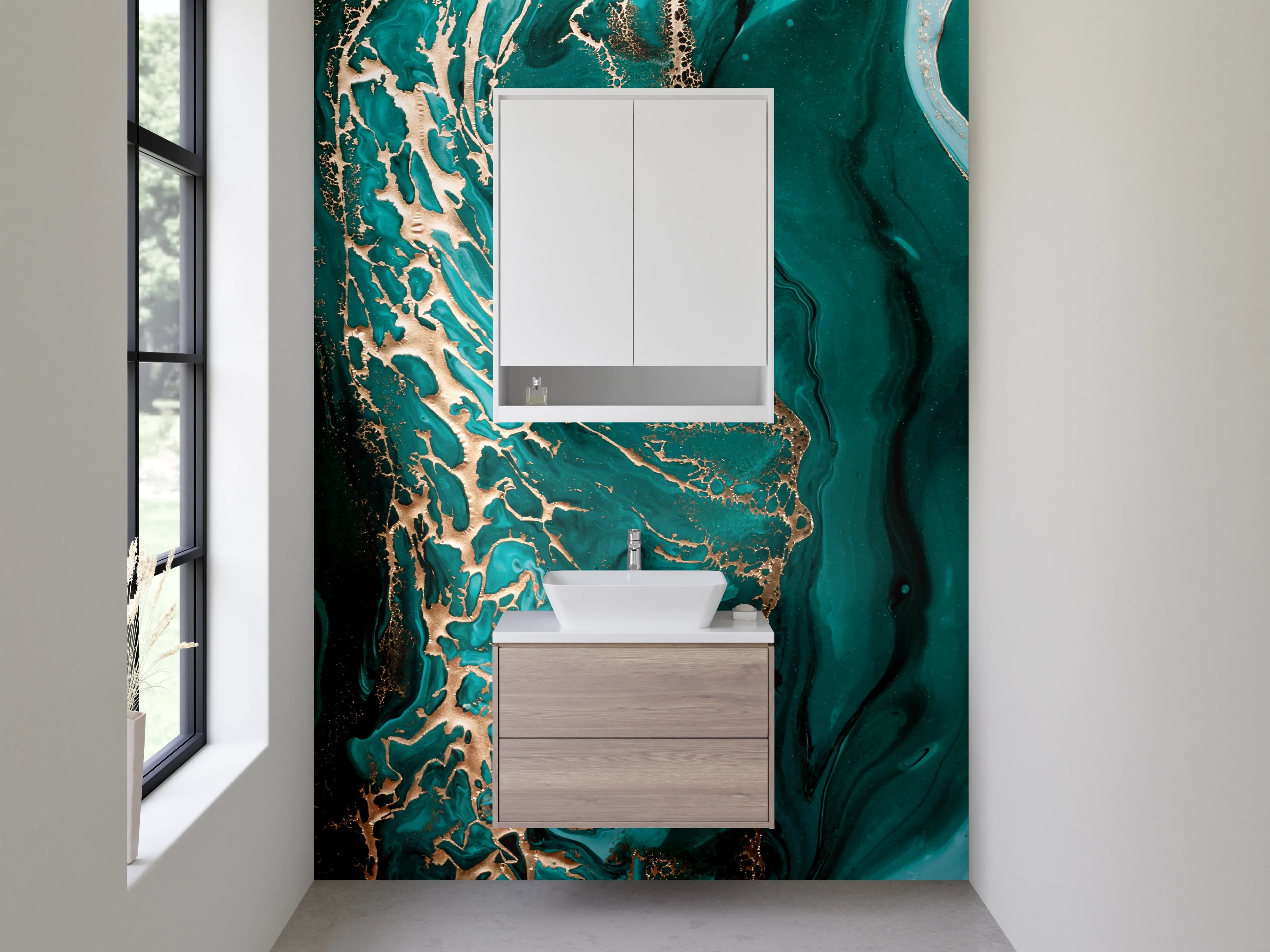 Waschbecken-Rückwand - Abstrakte Kunst Türkis Gold Marmor