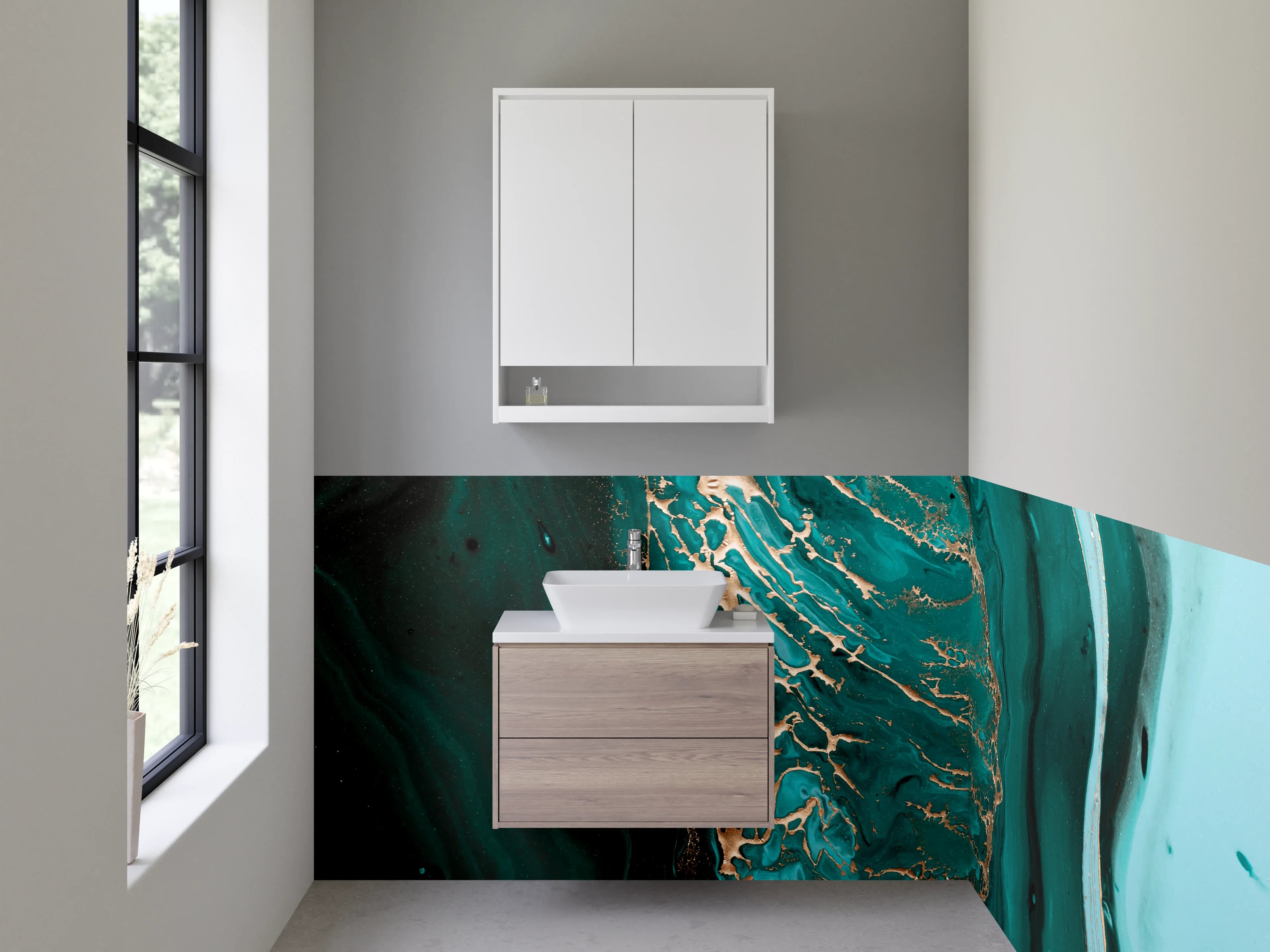 Waschbecken-Rückwand - Abstrakte Kunst Türkis Gold Marmor