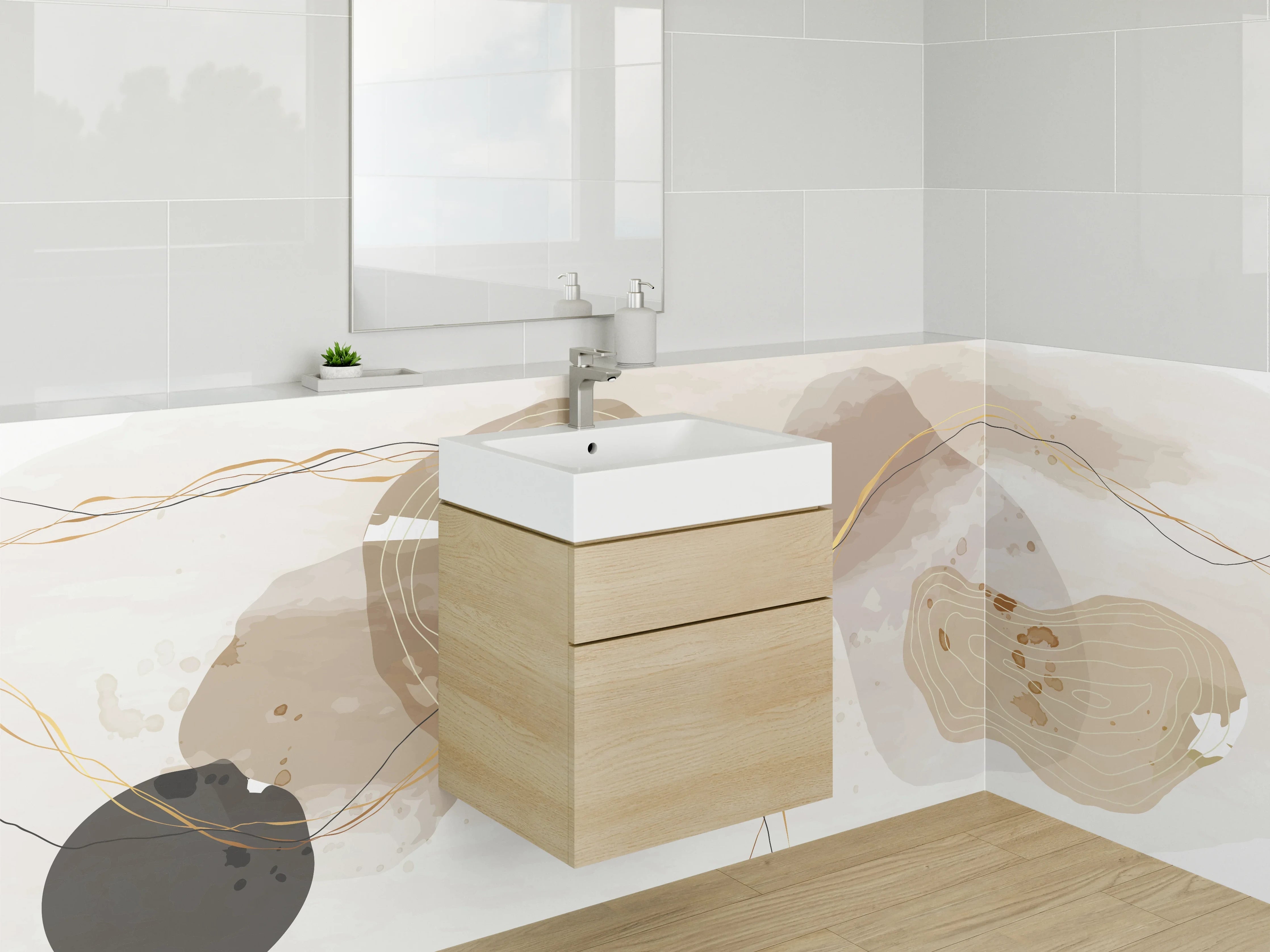 Waschbecken-Rückwand - Abstrakte Kunst in Beige und Braun