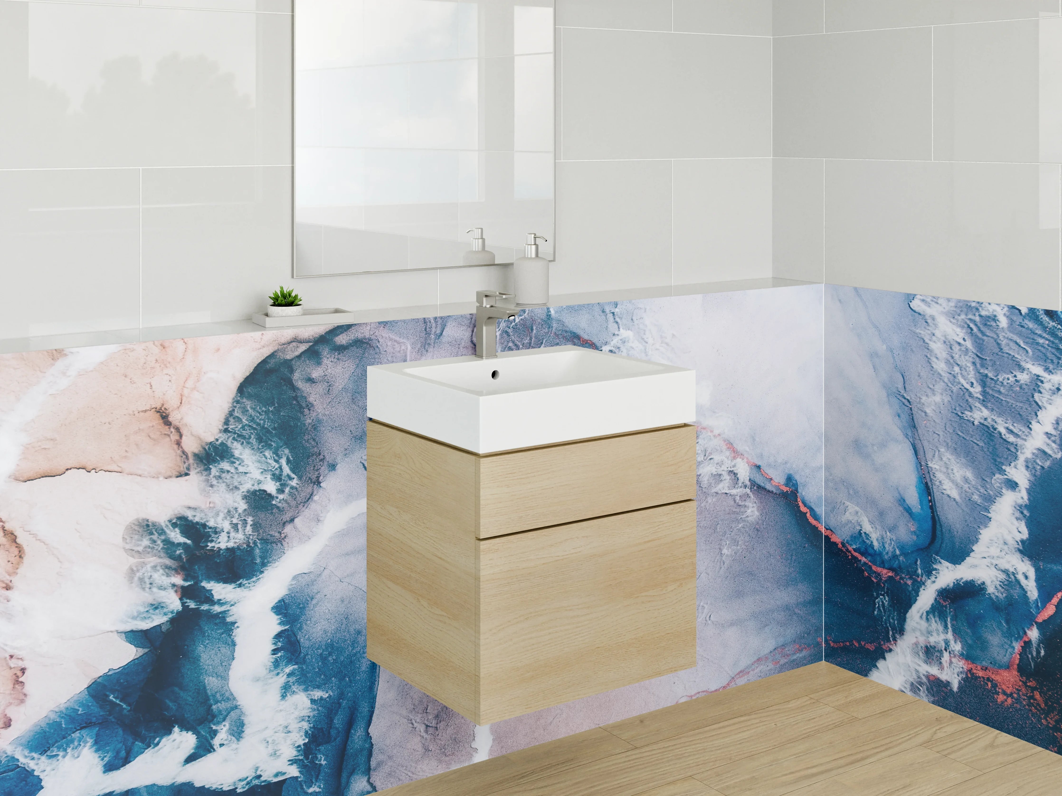 Waschbecken-Rückwand - Abstrakte Kunst in Blau und Weiß