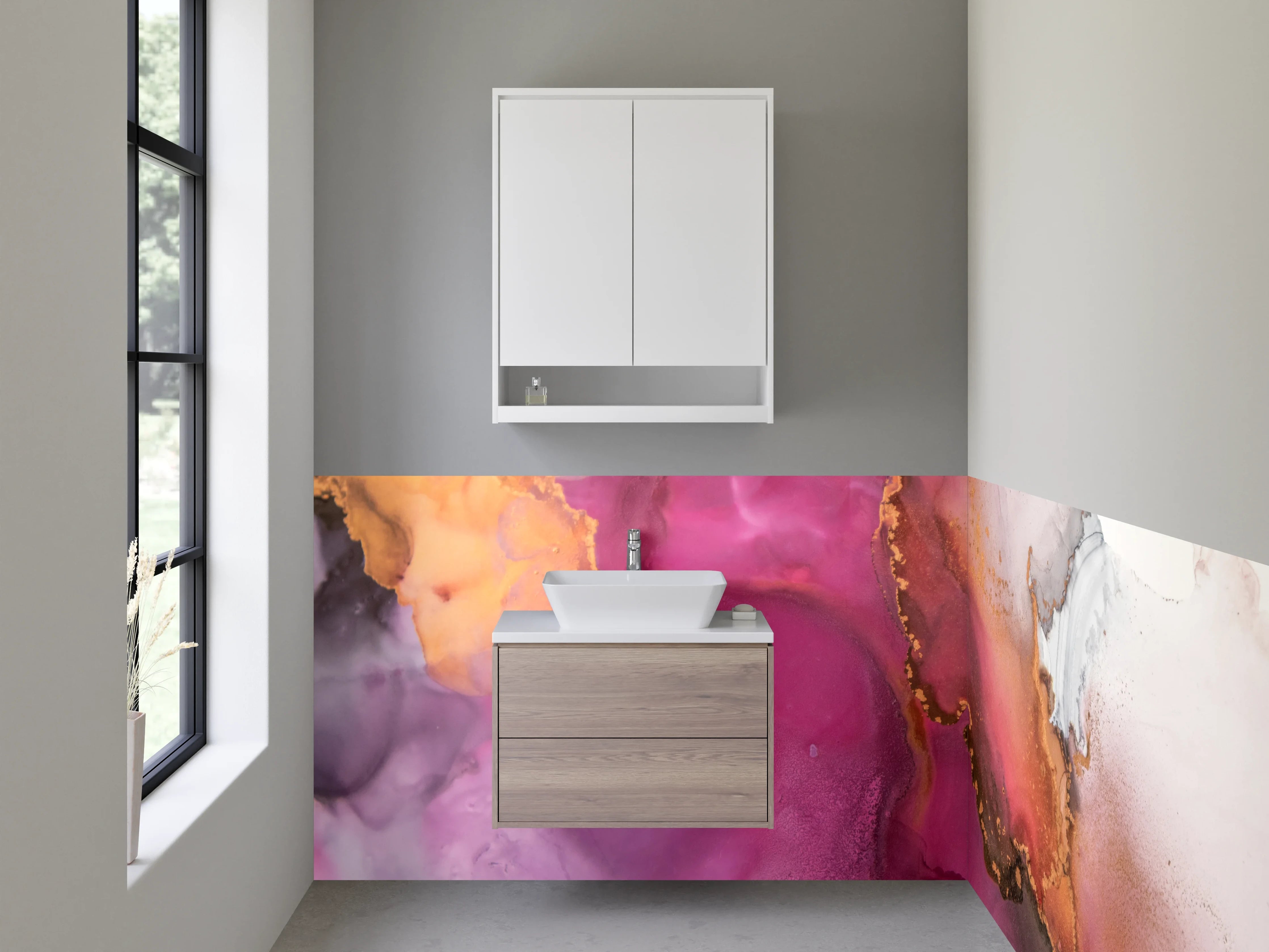 Waschbecken-Rückwand - Abstrakte Kunst in Pink und Gold
