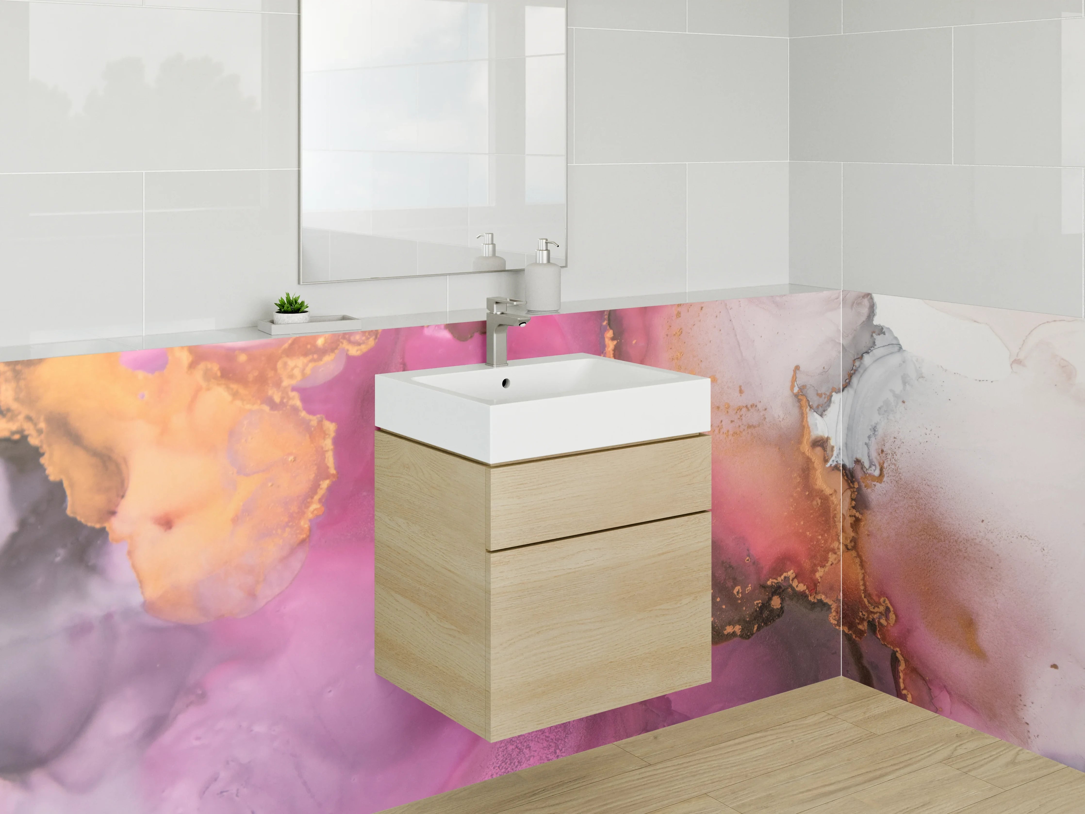 Waschbecken-Rückwand - Abstrakte Kunst in Pink und Gold