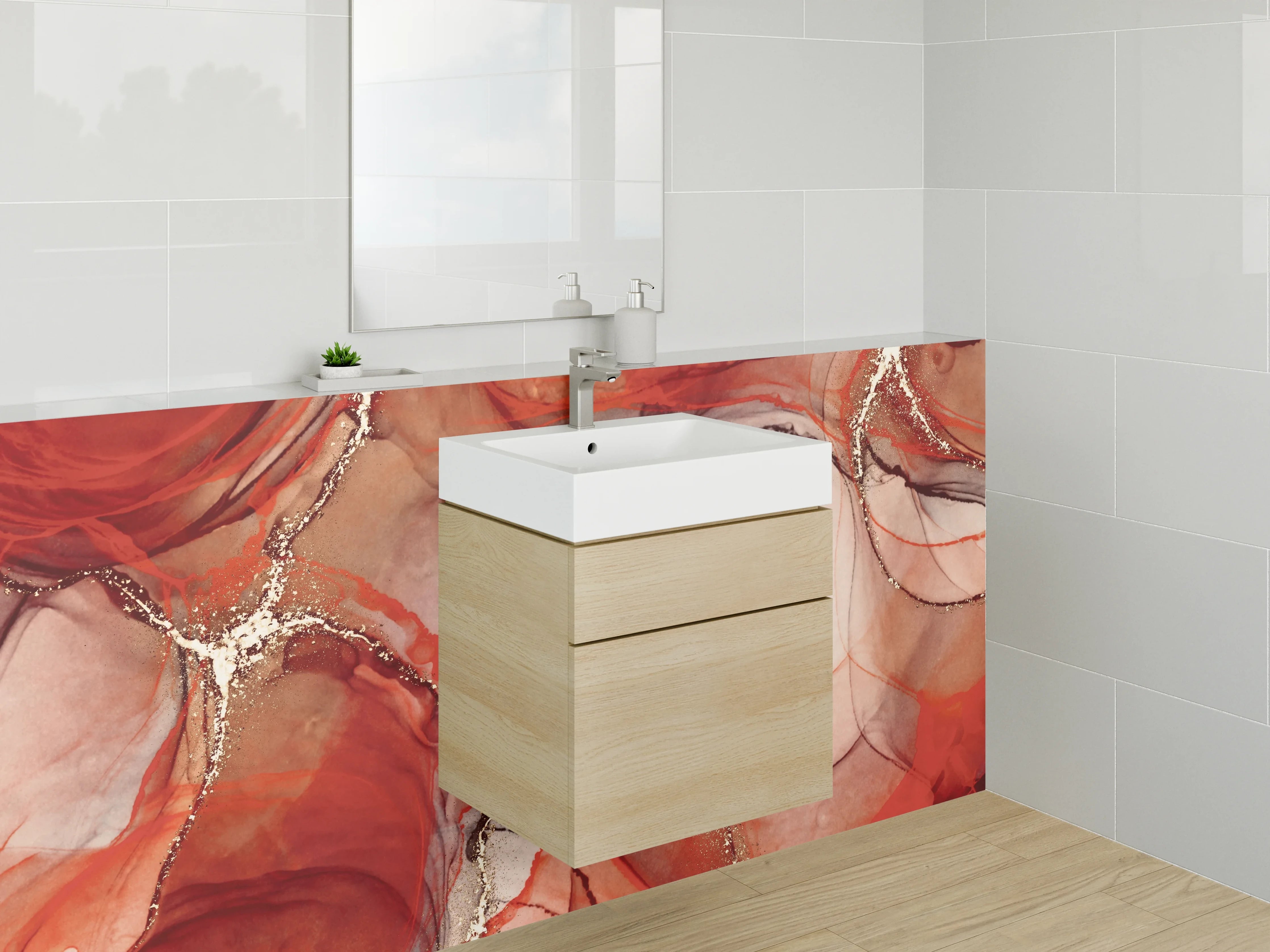 Waschbecken-Rückwand - Abstrakte Kunst in Rot und Gold