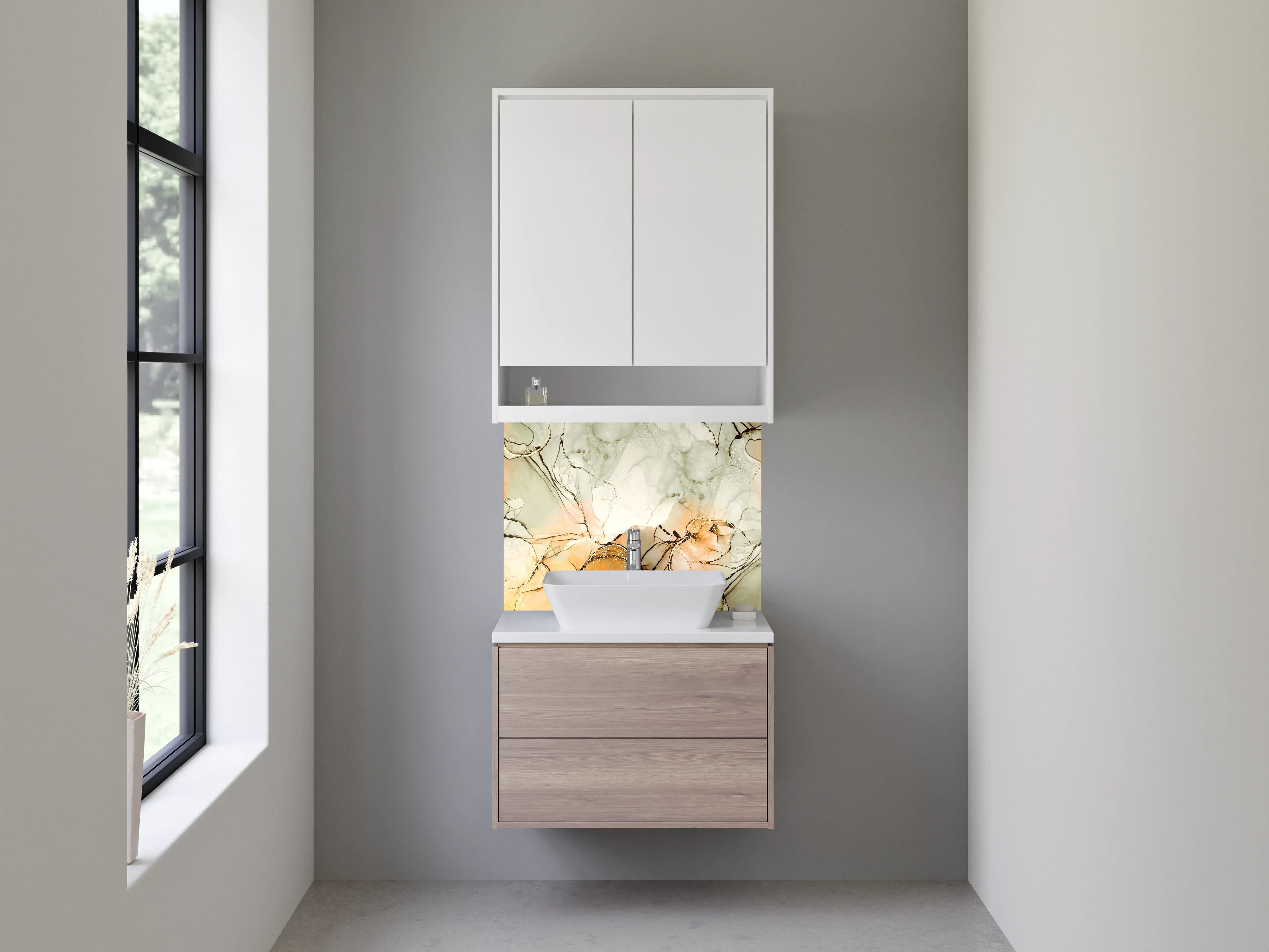 Waschbecken-Rückwand - Abstrakte Kunst in warmen Erdtönen