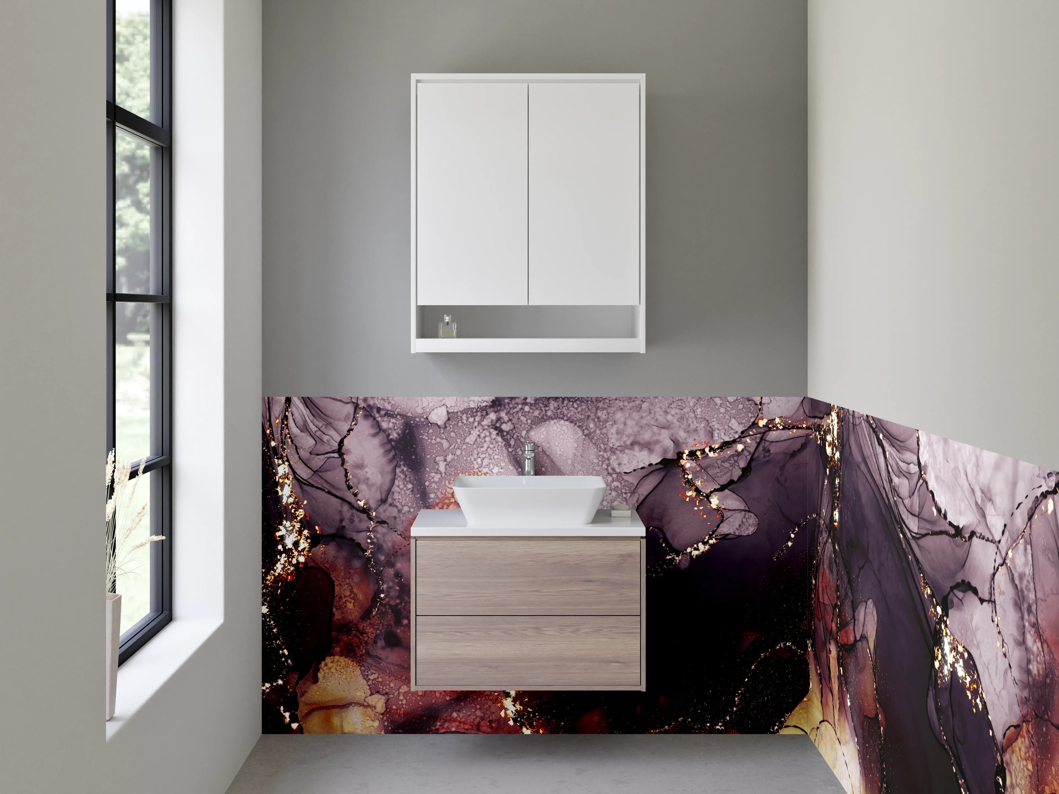 Waschbecken-Rückwand - Abstrakte Luxus-Marmoroptik mit Gold