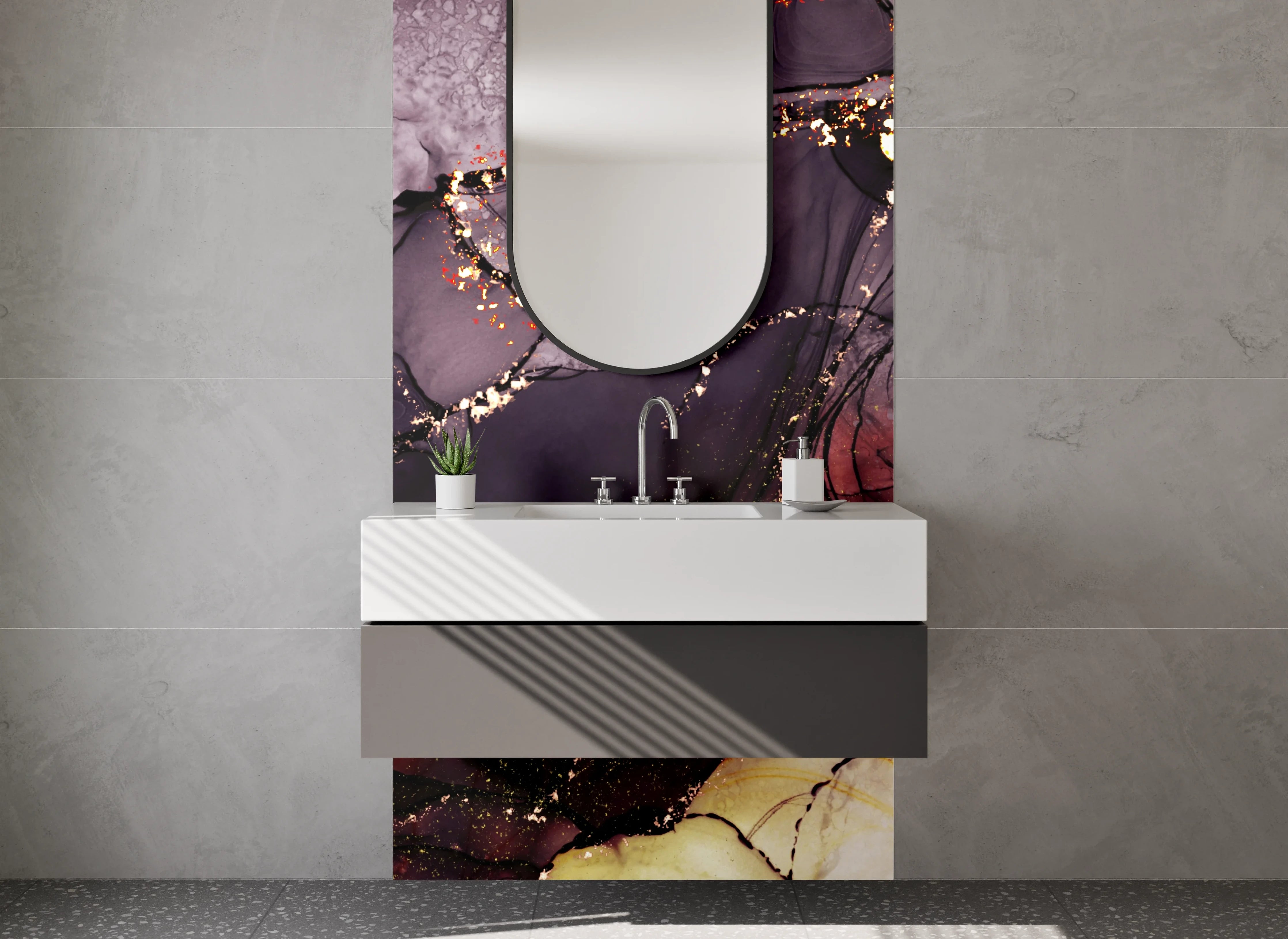 Waschbecken-Rückwand - Abstrakte Luxus-Marmoroptik mit Gold