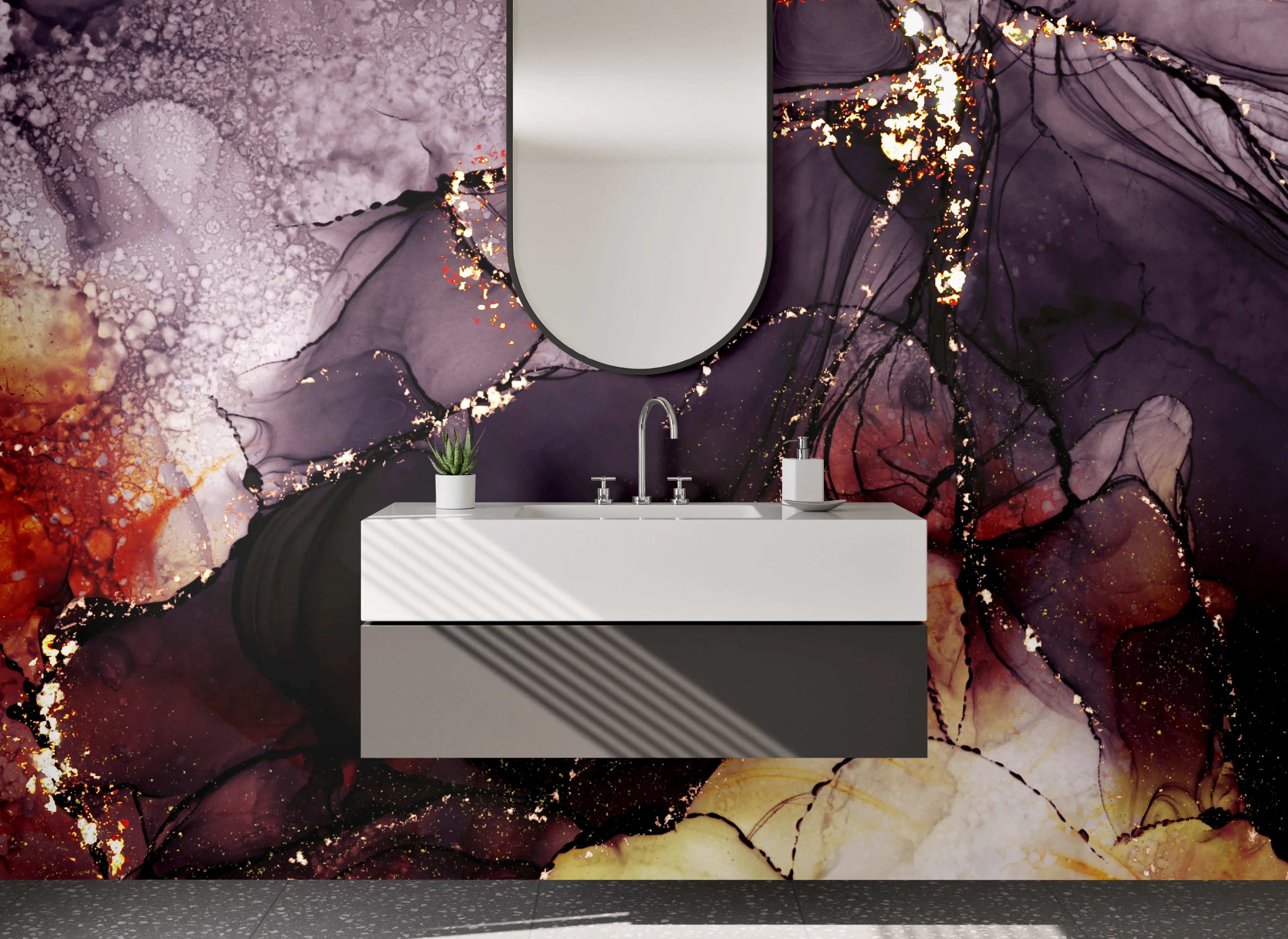 Waschbecken-Rückwand - Abstrakte Luxus-Marmoroptik mit Gold