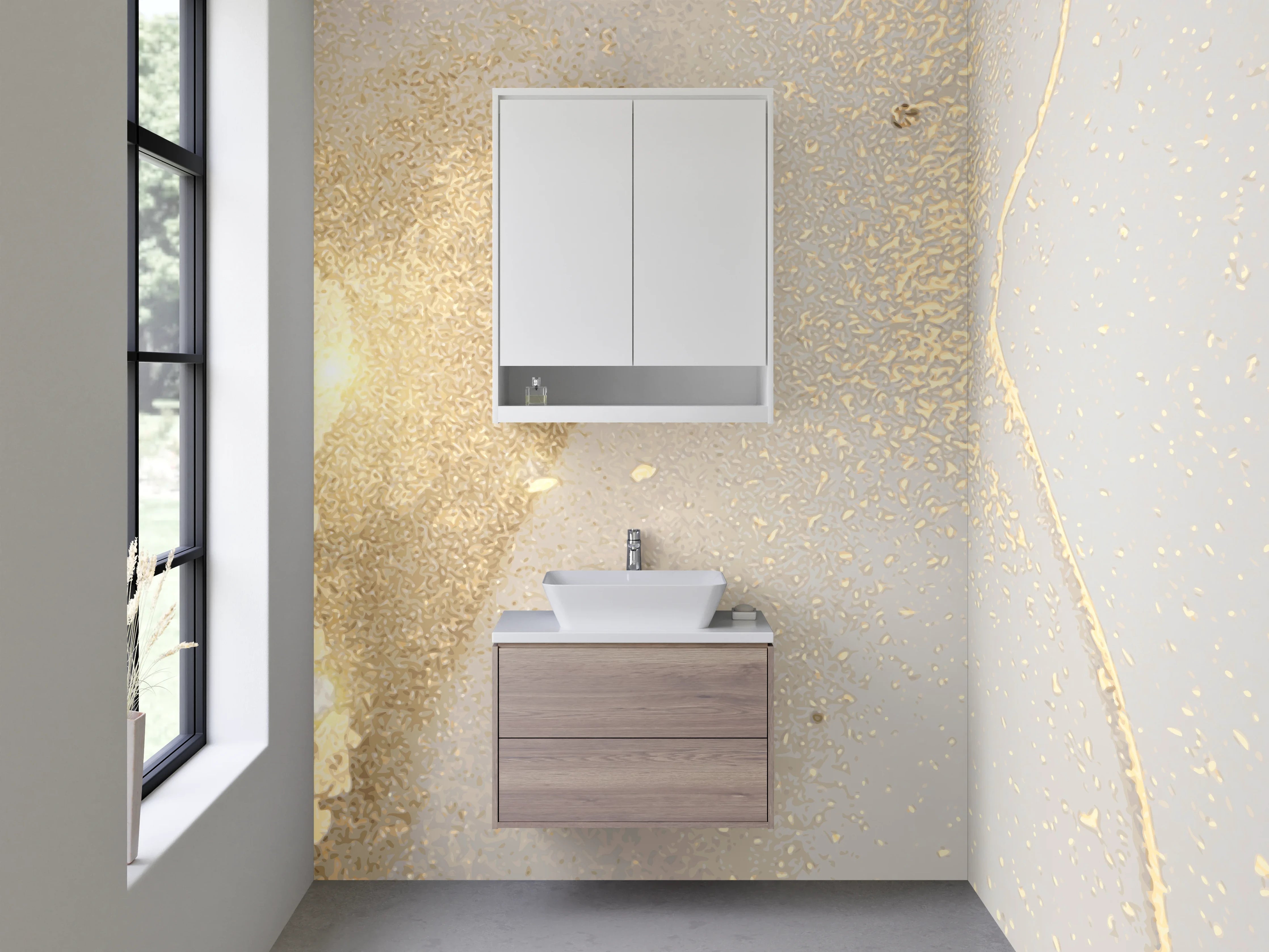 Waschbecken-Rückwand - Abstrakte Marmor-Gold-Optik Weiß