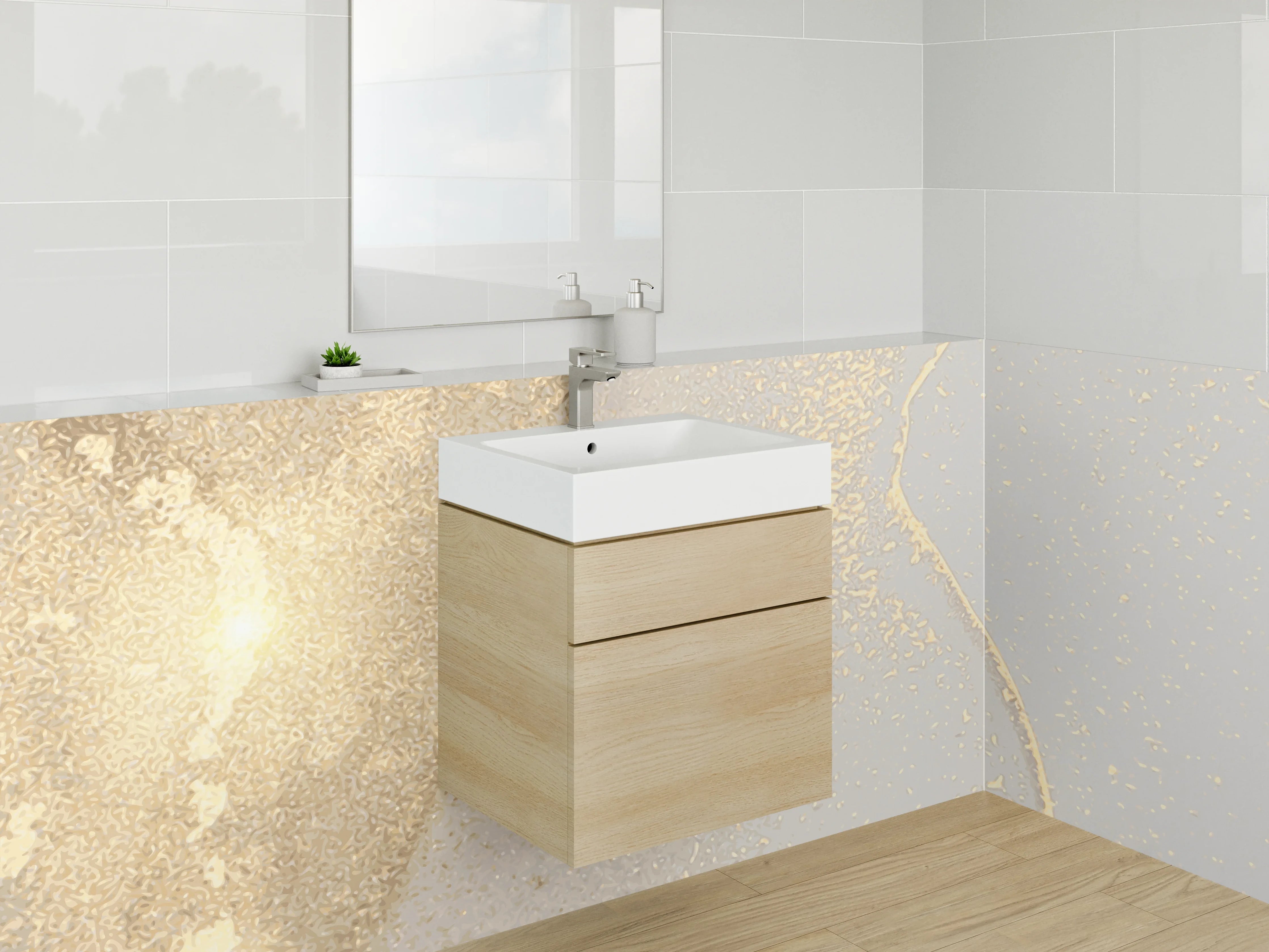 Waschbecken-Rückwand - Abstrakte Marmor-Gold-Optik Weiß