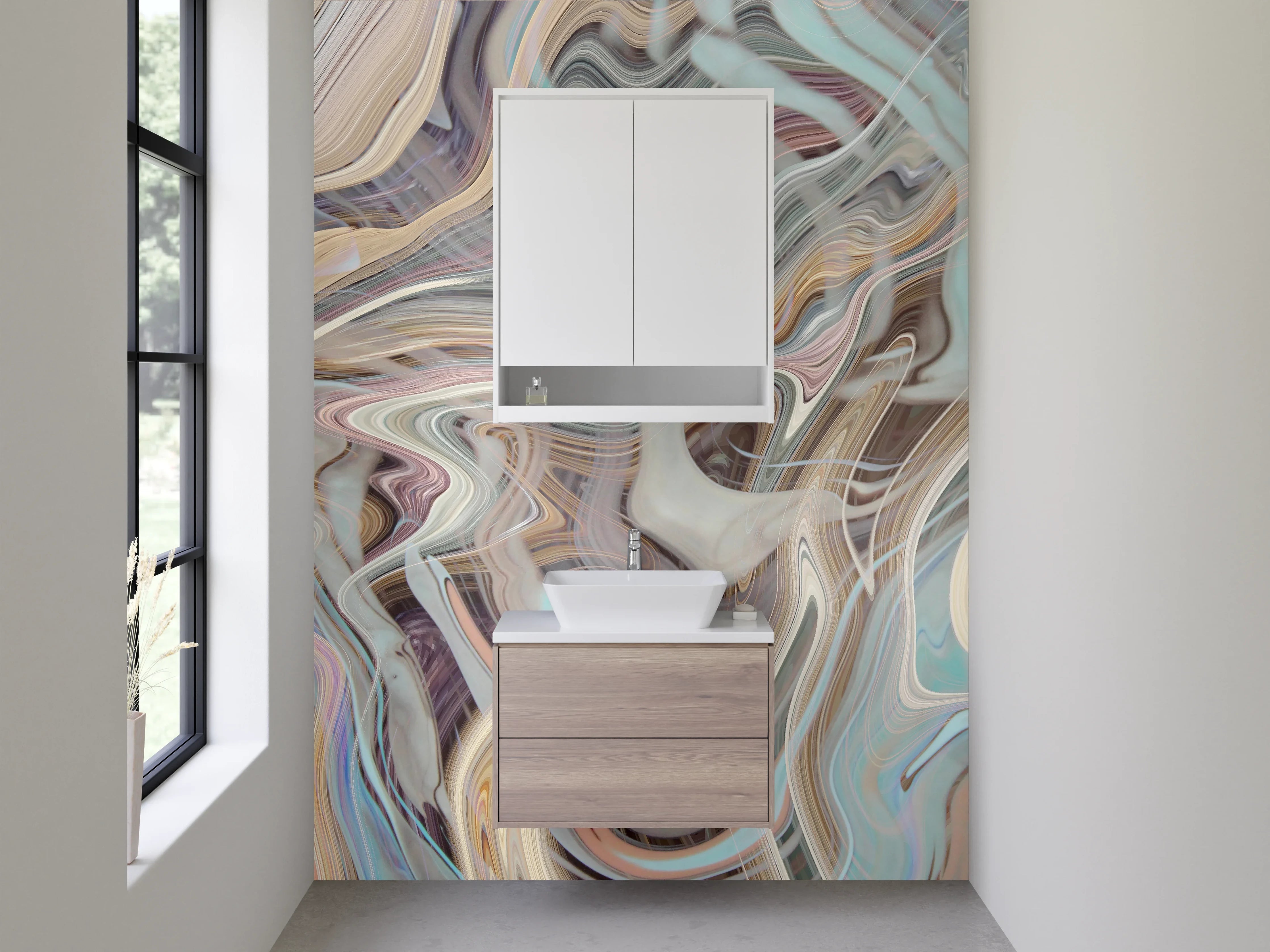 Waschbecken-Rückwand - Abstrakte Marmor-Kunst in Pastellfarben