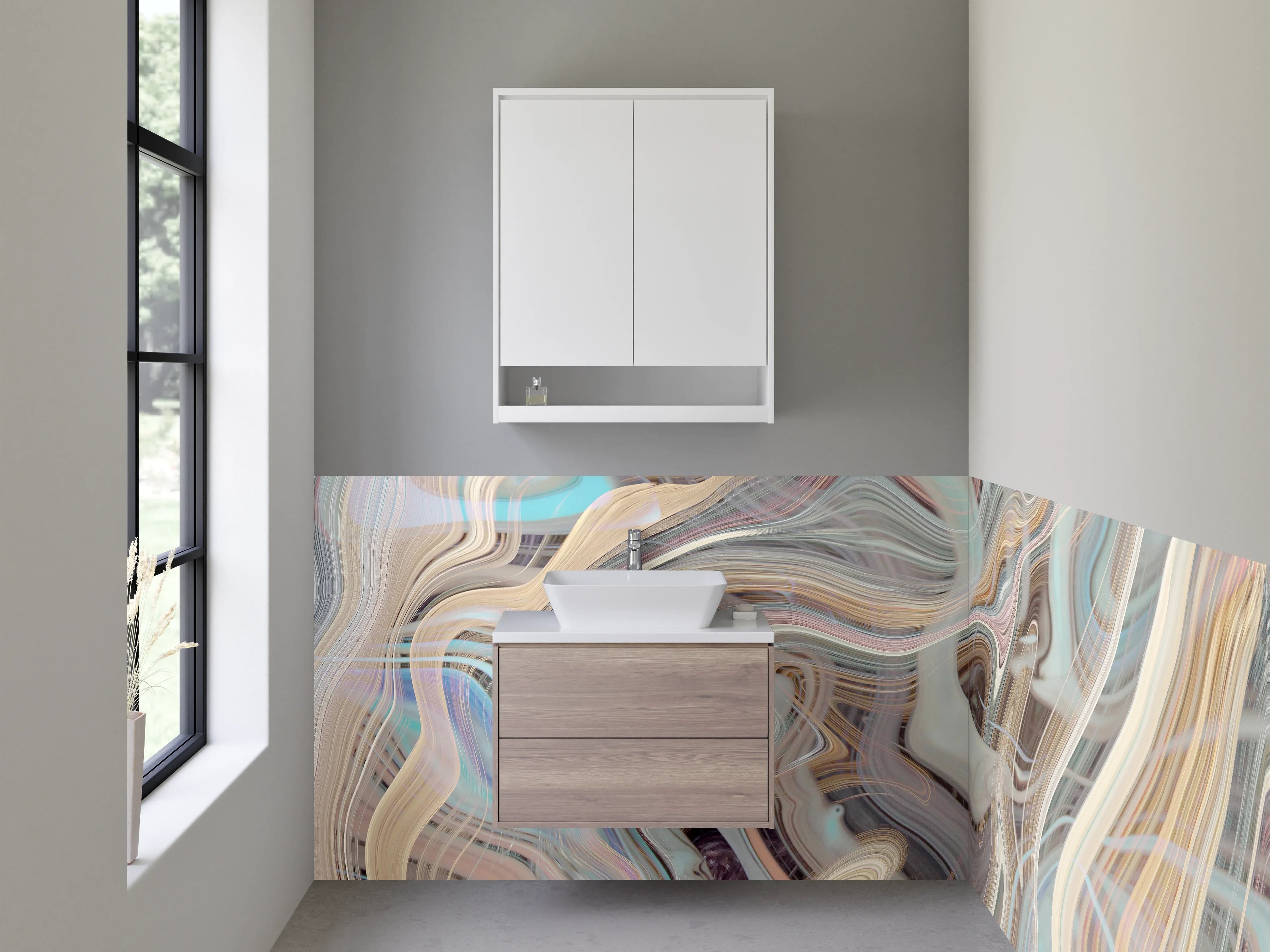 Waschbecken-Rückwand - Abstrakte Marmor-Kunst in Pastellfarben