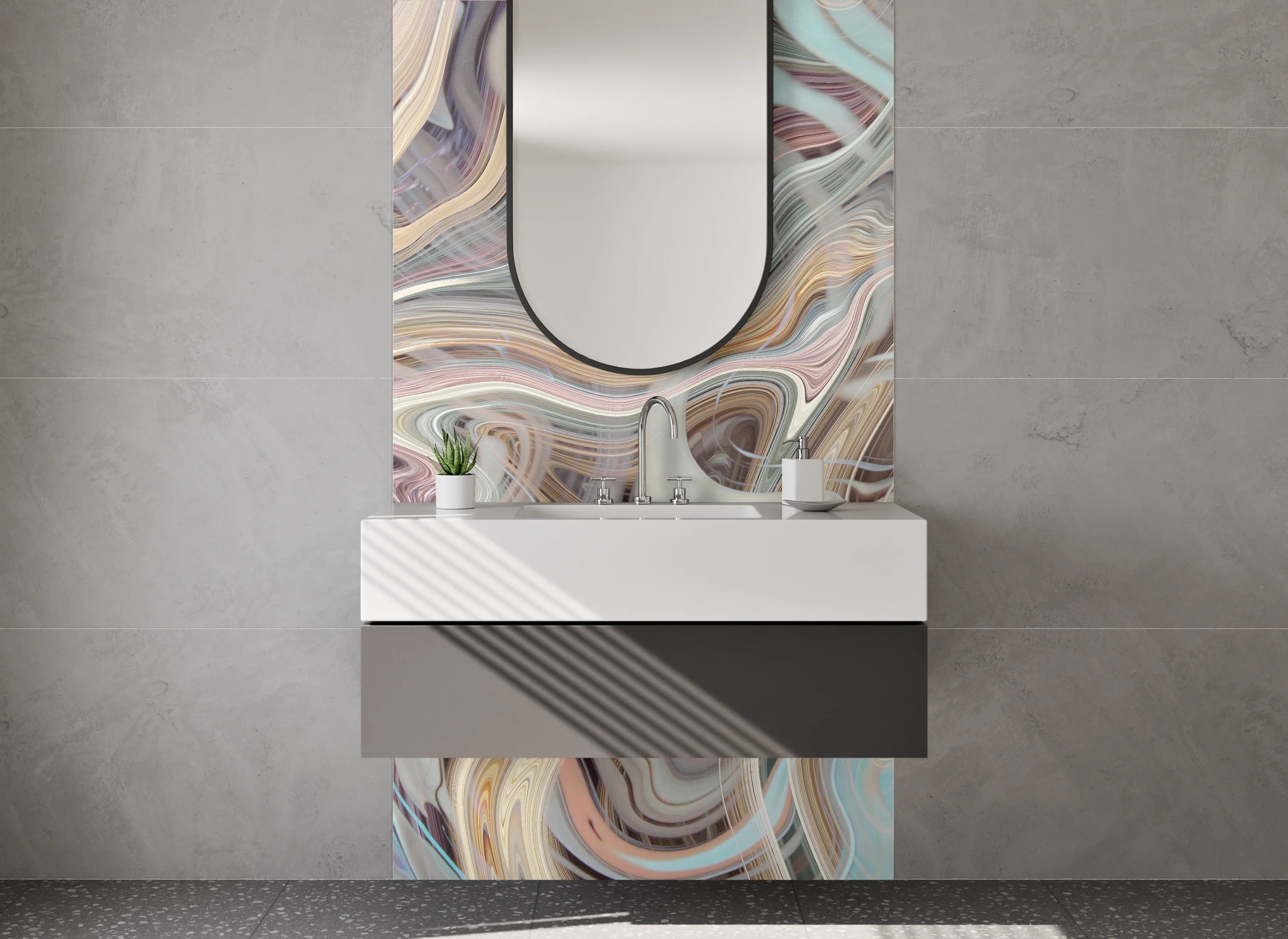 Waschbecken-Rückwand - Abstrakte Marmor-Kunst in Pastellfarben