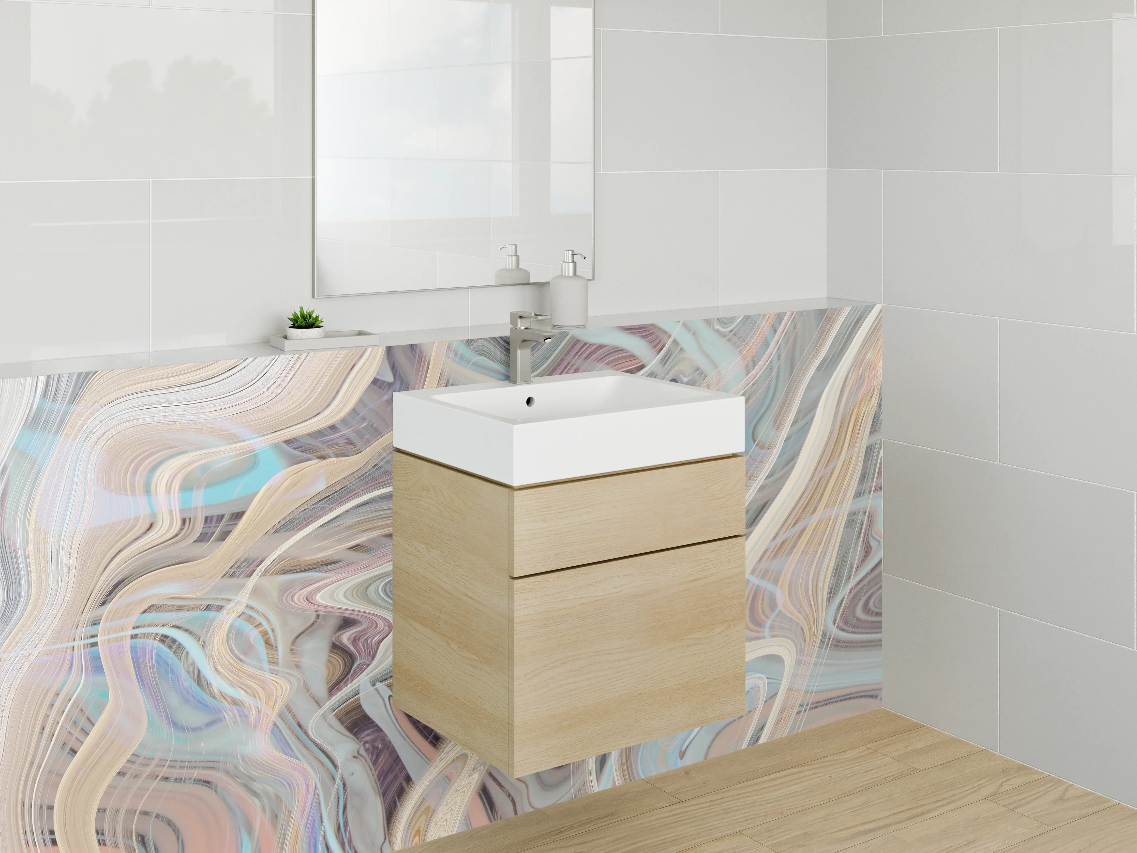 Waschbecken-Rückwand - Abstrakte Marmor-Kunst in Pastellfarben