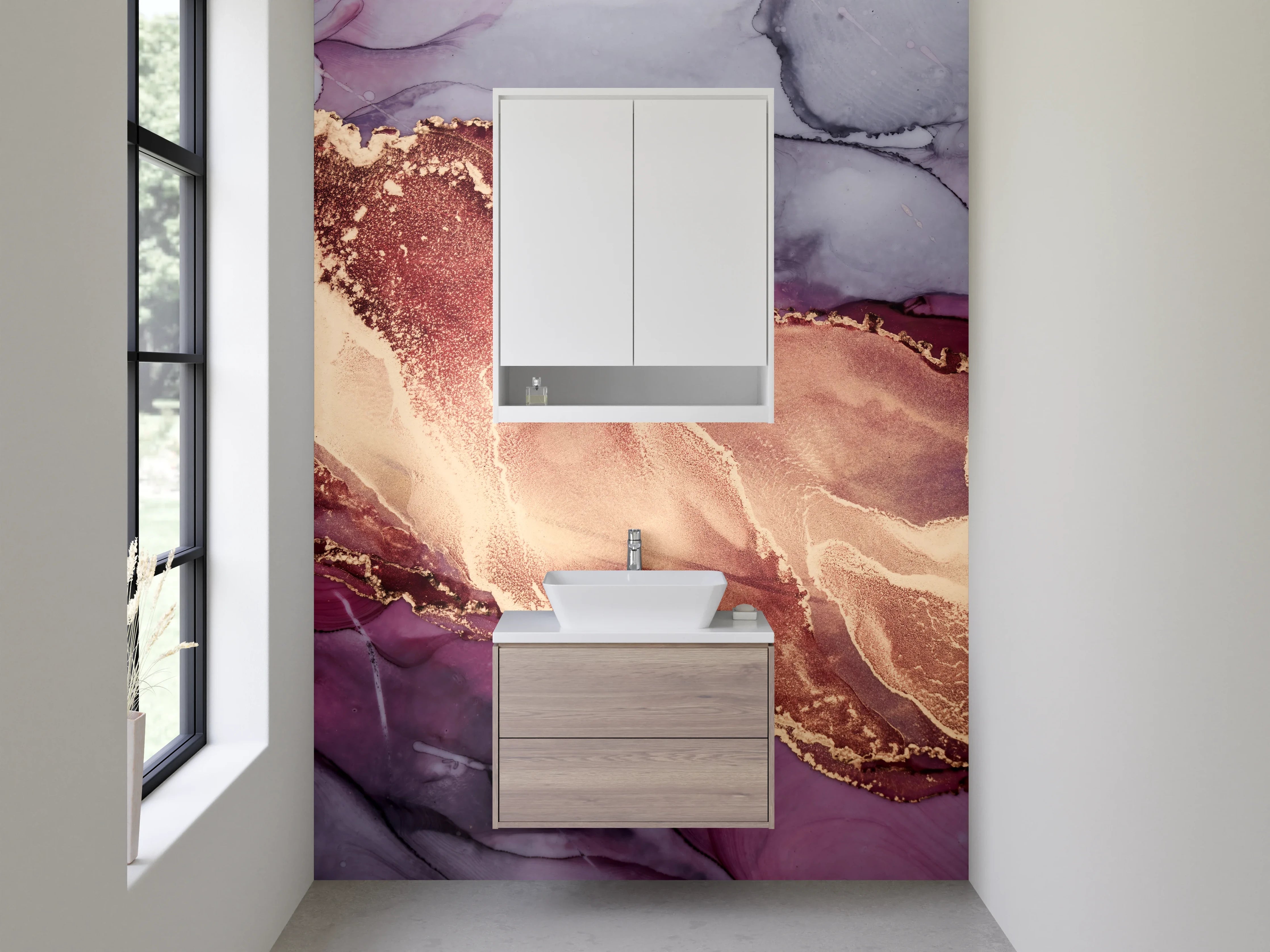 Waschbecken-Rückwand - Abstrakte Marmor-Optik Gold Rosa