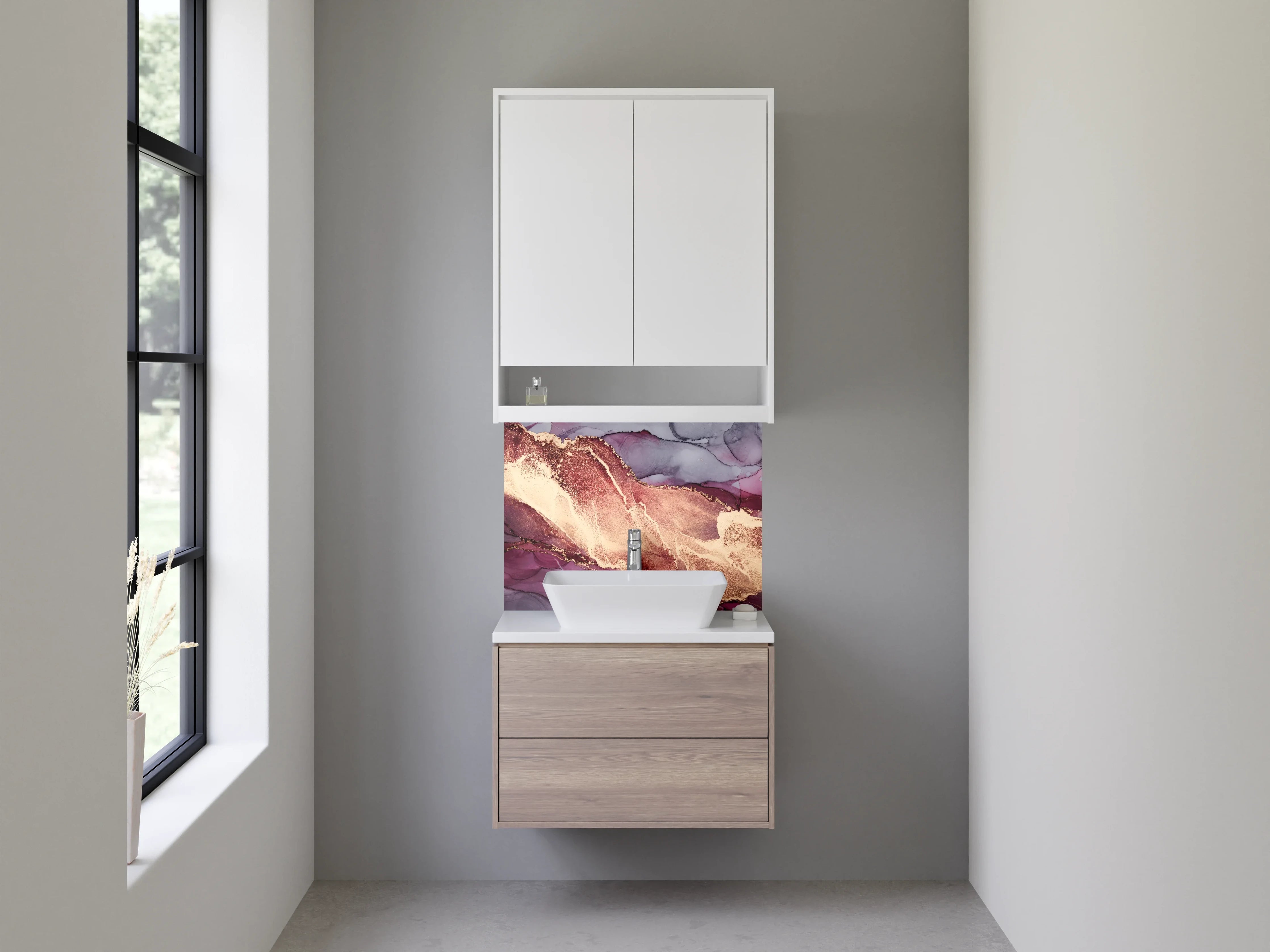 Waschbecken-Rückwand - Abstrakte Marmor-Optik Gold Rosa