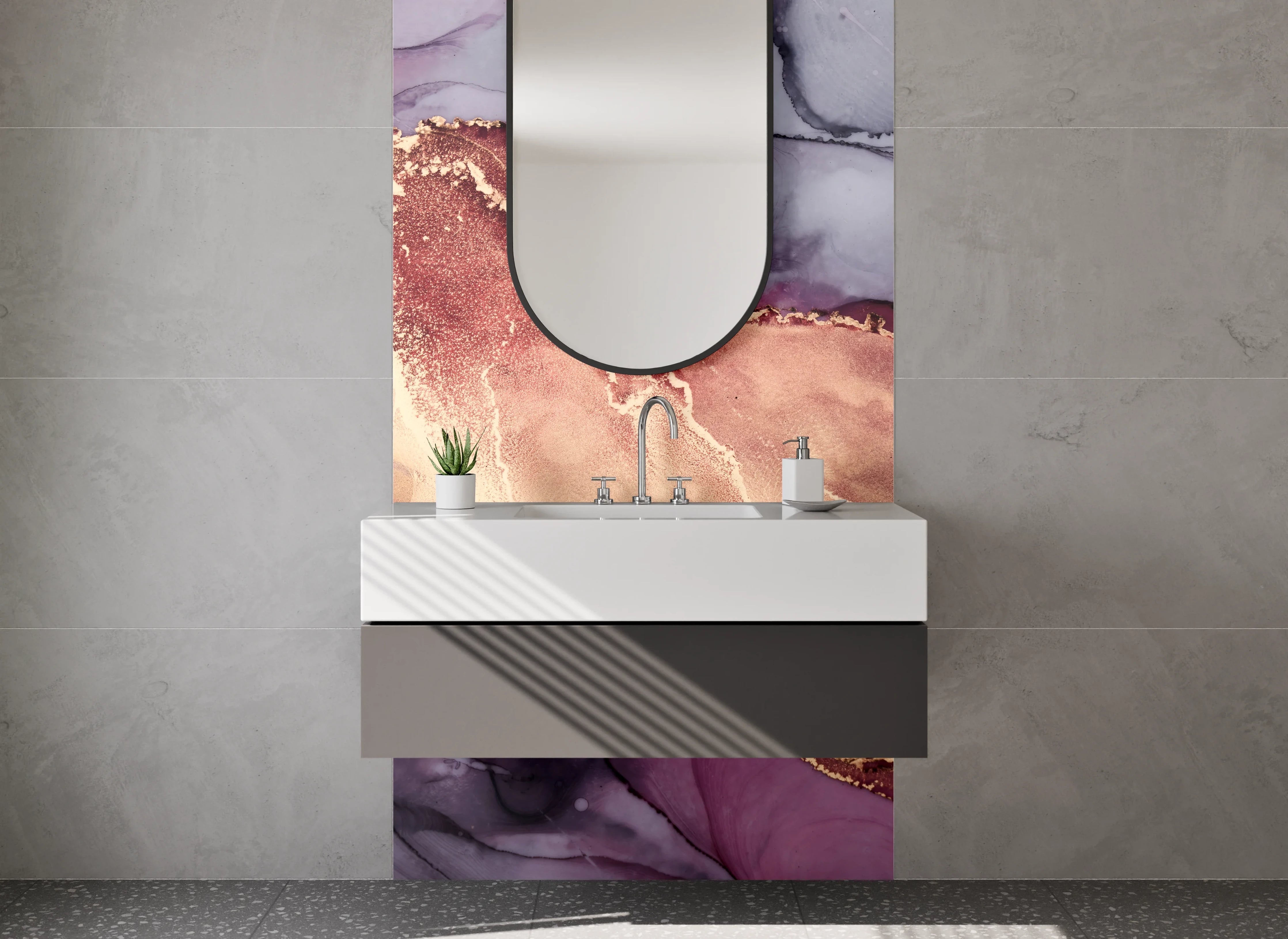 Waschbecken-Rückwand - Abstrakte Marmor-Optik Gold Rosa