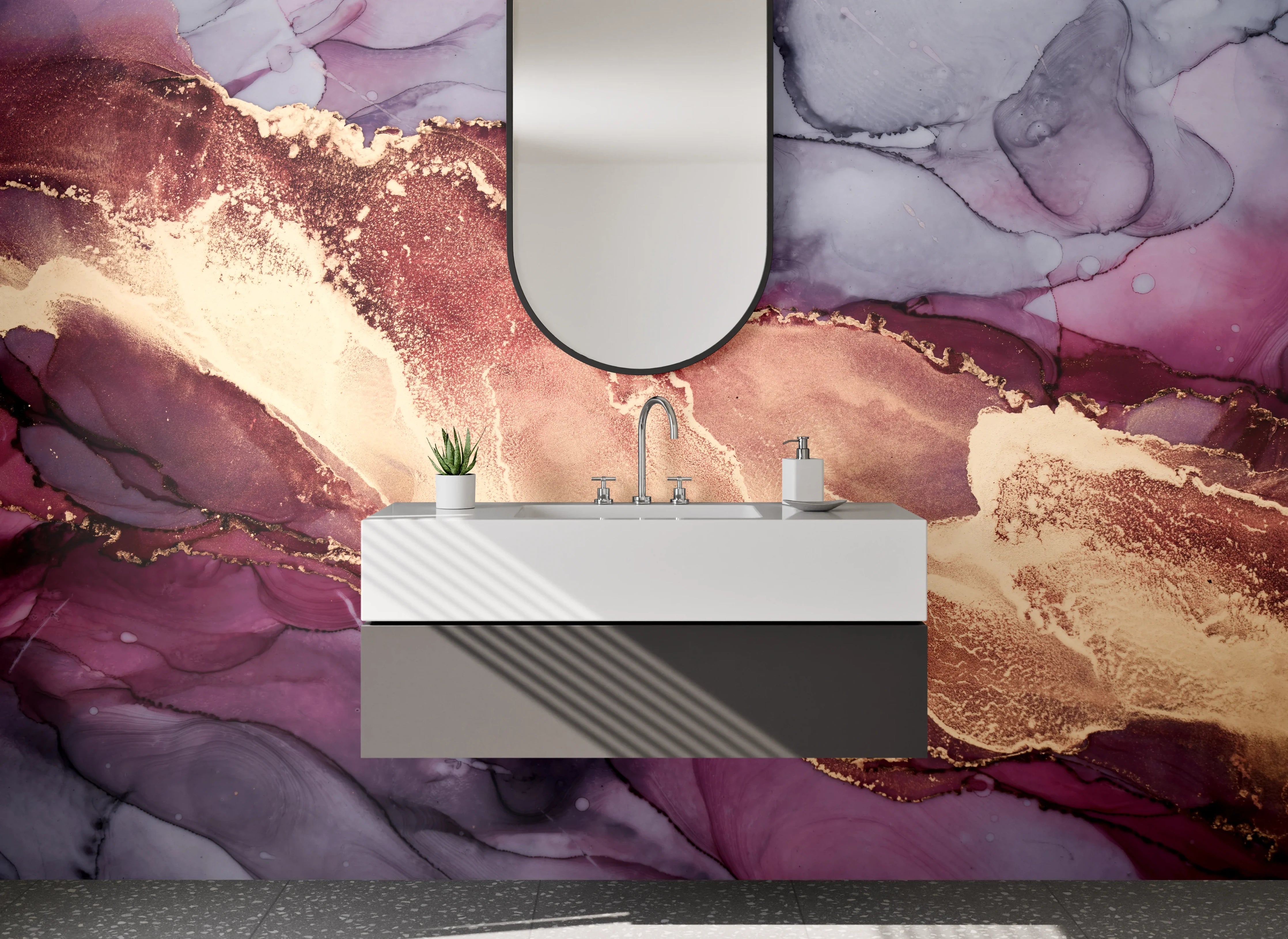 Waschbecken-Rückwand - Abstrakte Marmor-Optik Gold Rosa