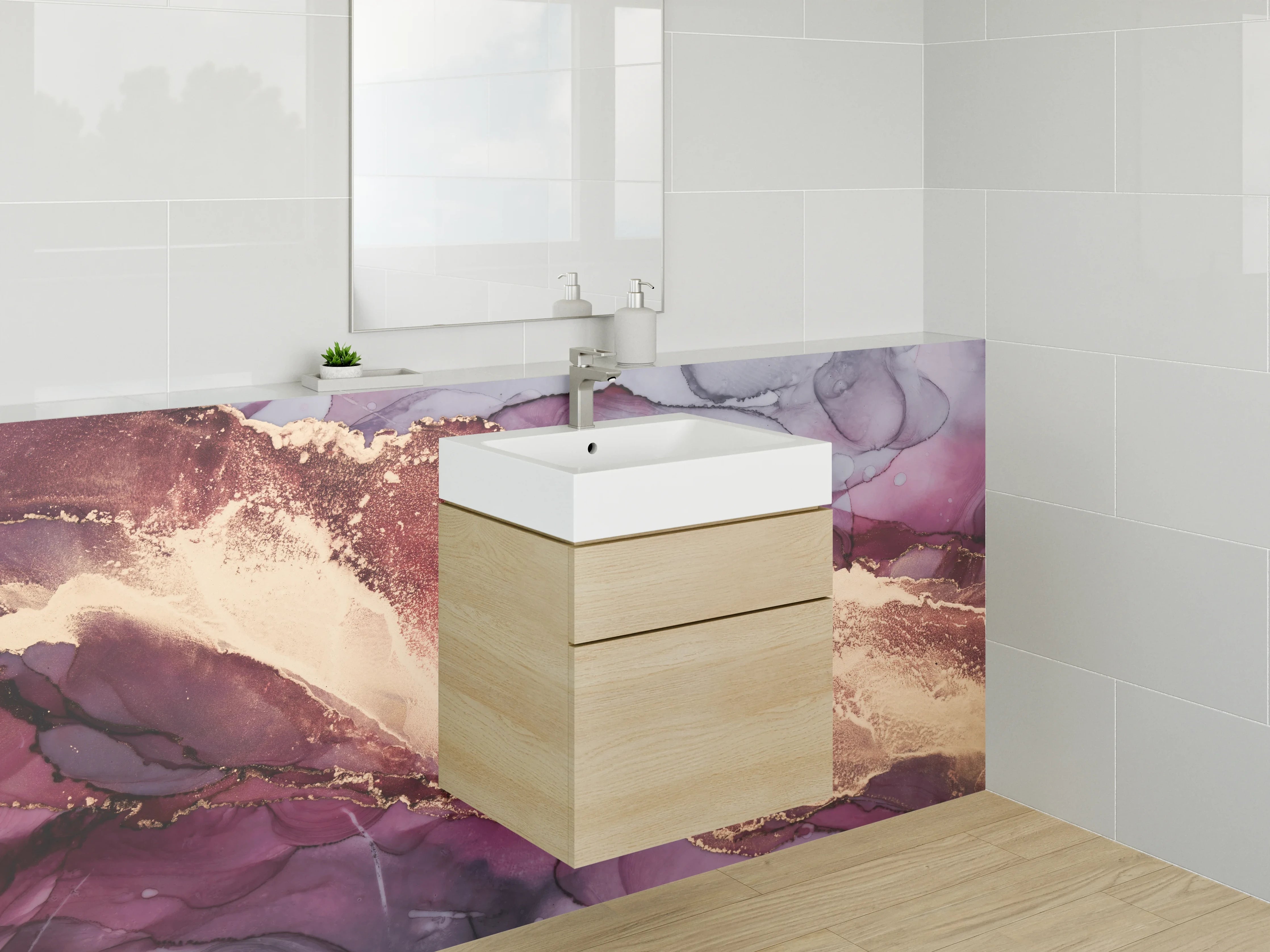 Waschbecken-Rückwand - Abstrakte Marmor-Optik Gold Rosa
