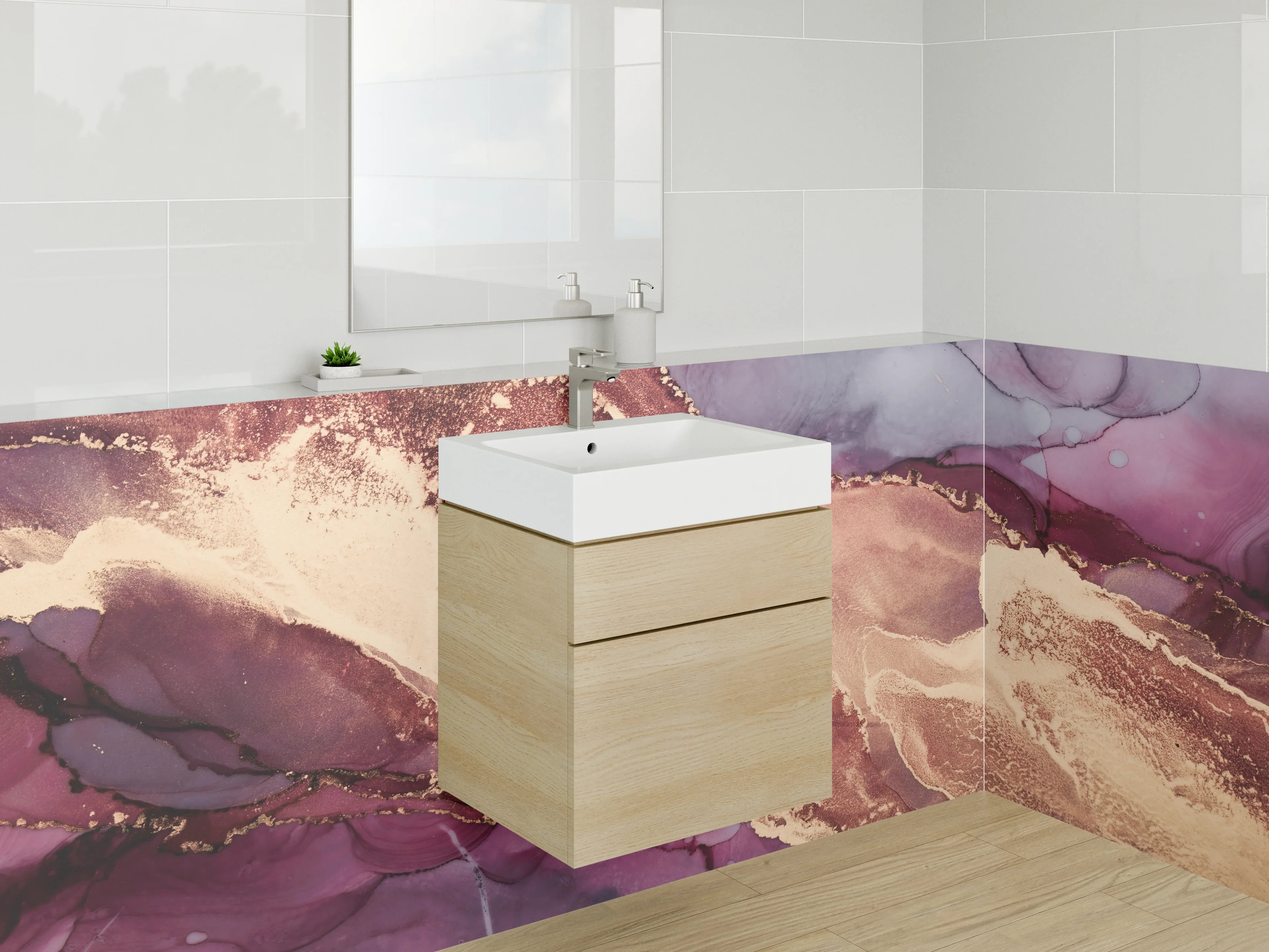 Waschbecken-Rückwand - Abstrakte Marmor-Optik Gold Rosa