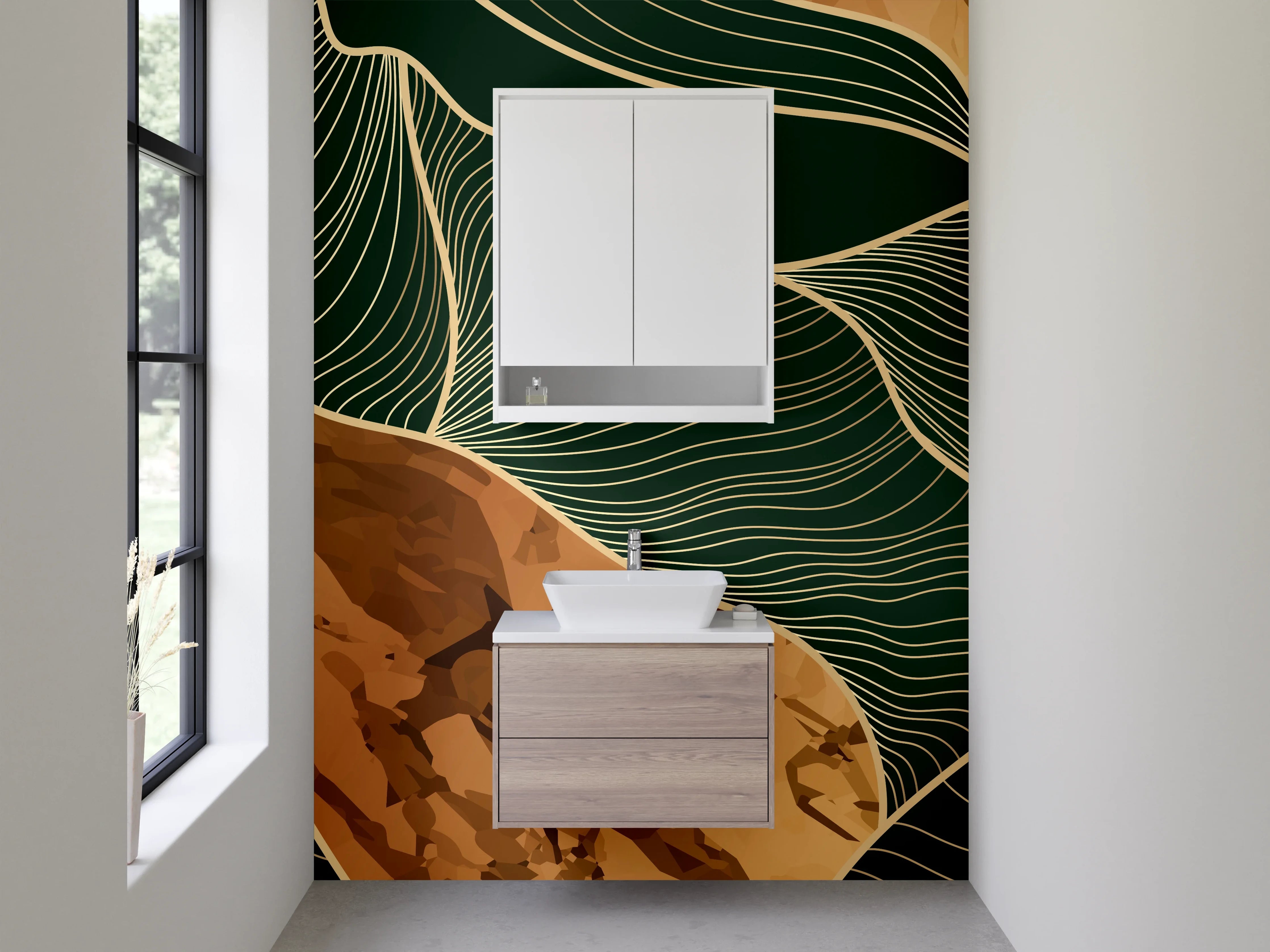 Waschbecken-Rückwand - Abstrakte Marmor-Optik in Gold-Braun