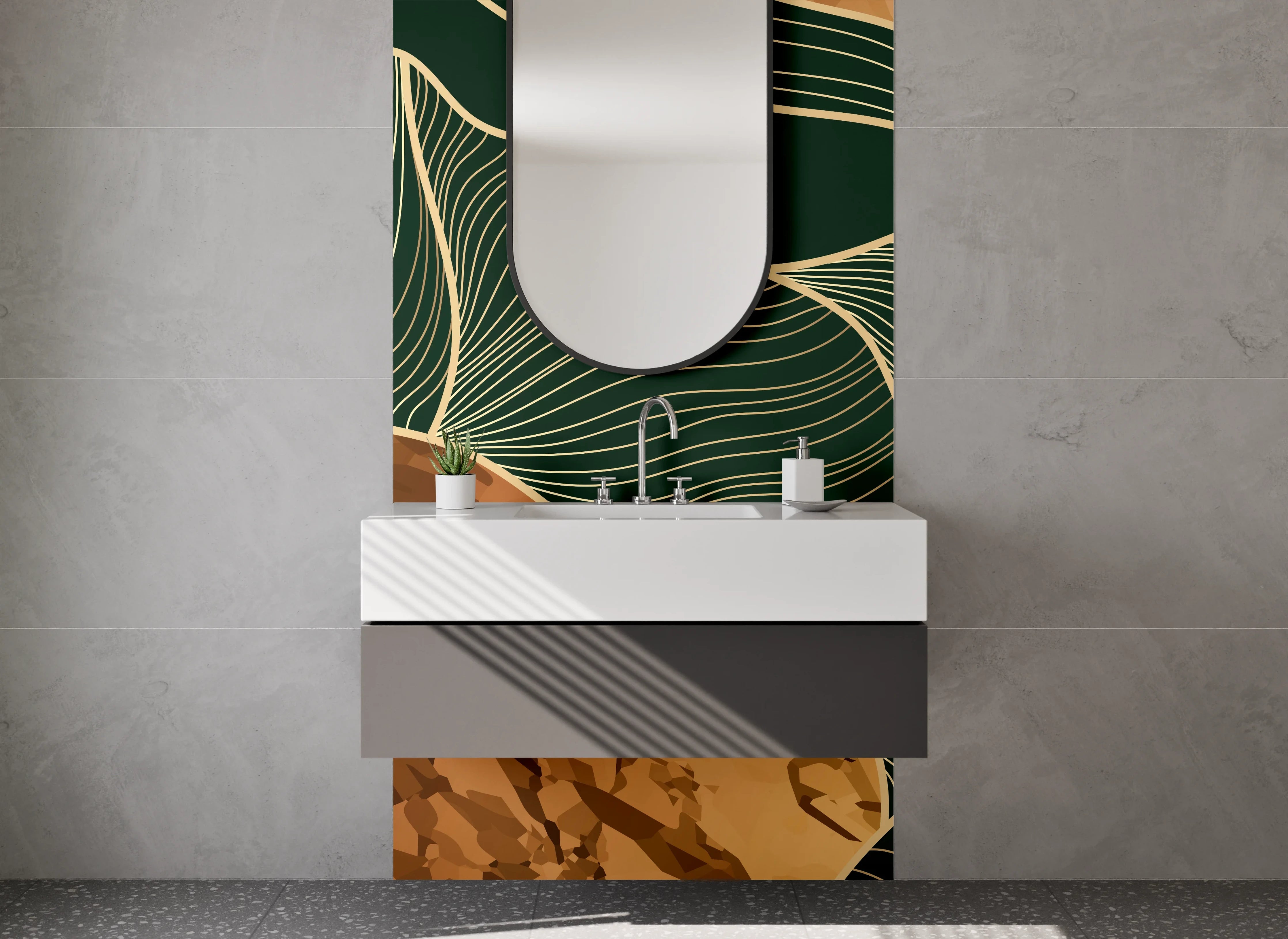 Waschbecken-Rückwand - Abstrakte Marmor-Optik in Gold-Braun