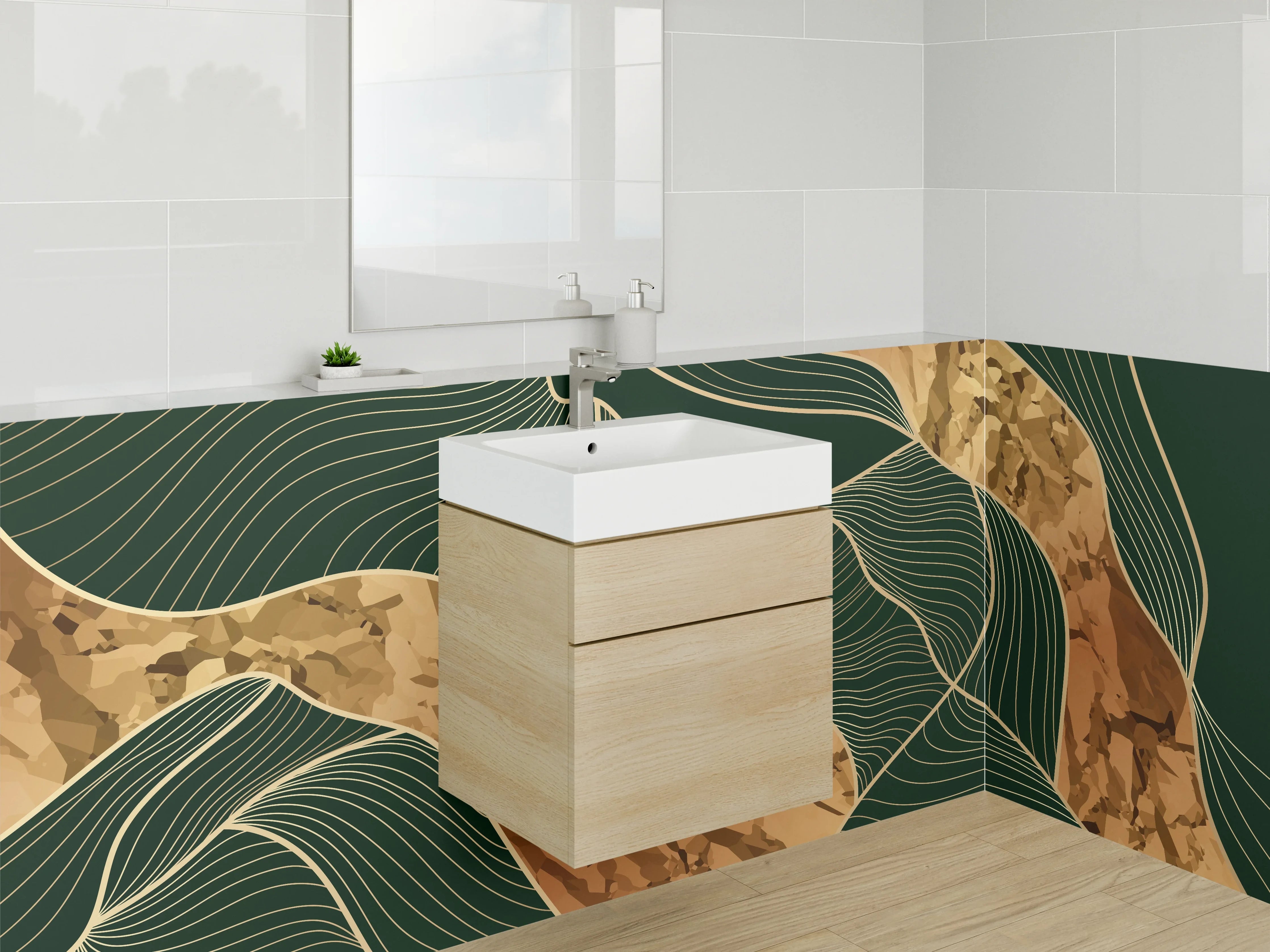 Waschbecken-Rückwand - Abstrakte Marmor-Optik in Gold-Braun