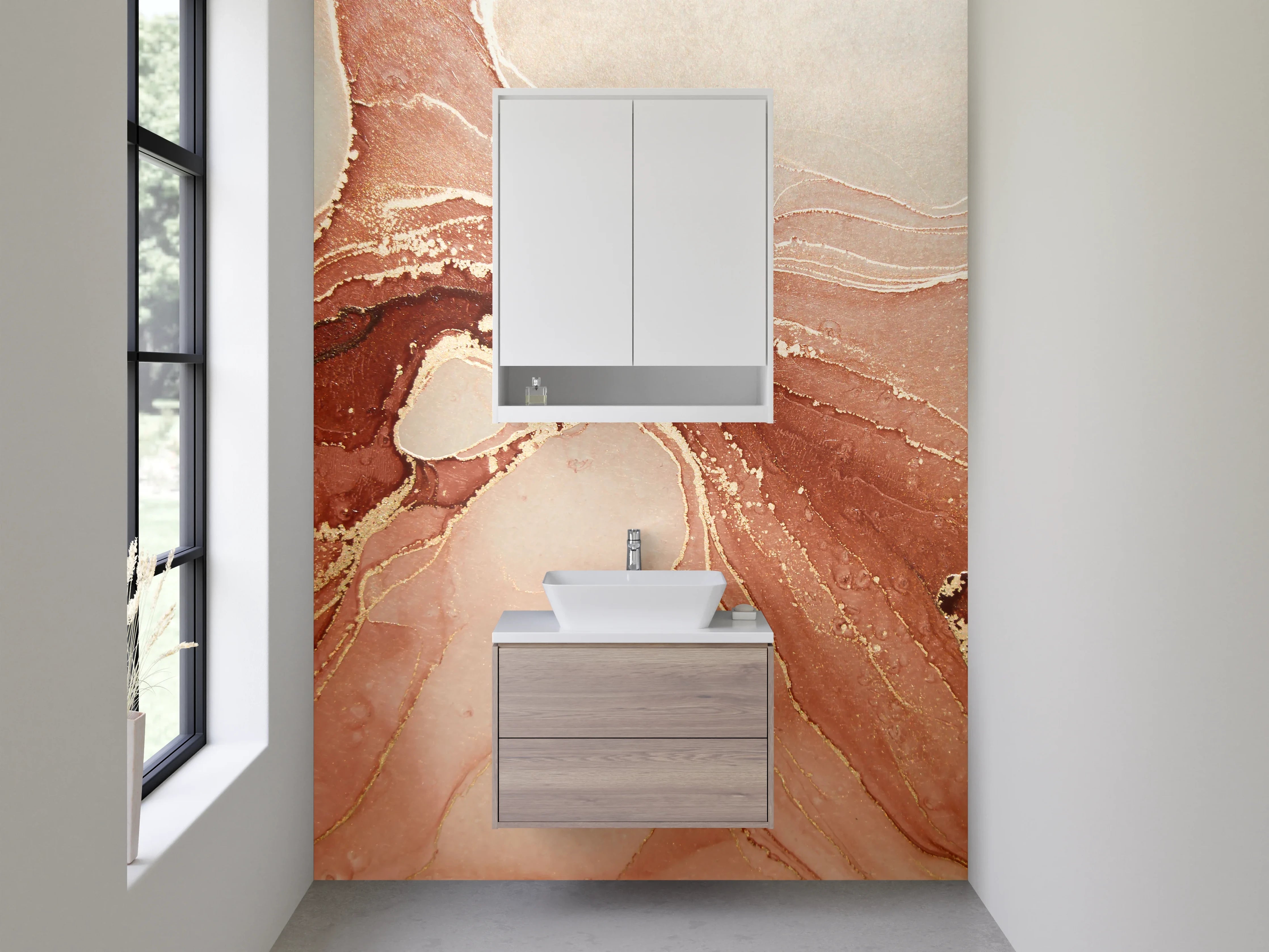 Waschbecken-Rückwand - Abstrakte Marmor-Optik in Rosa Beige