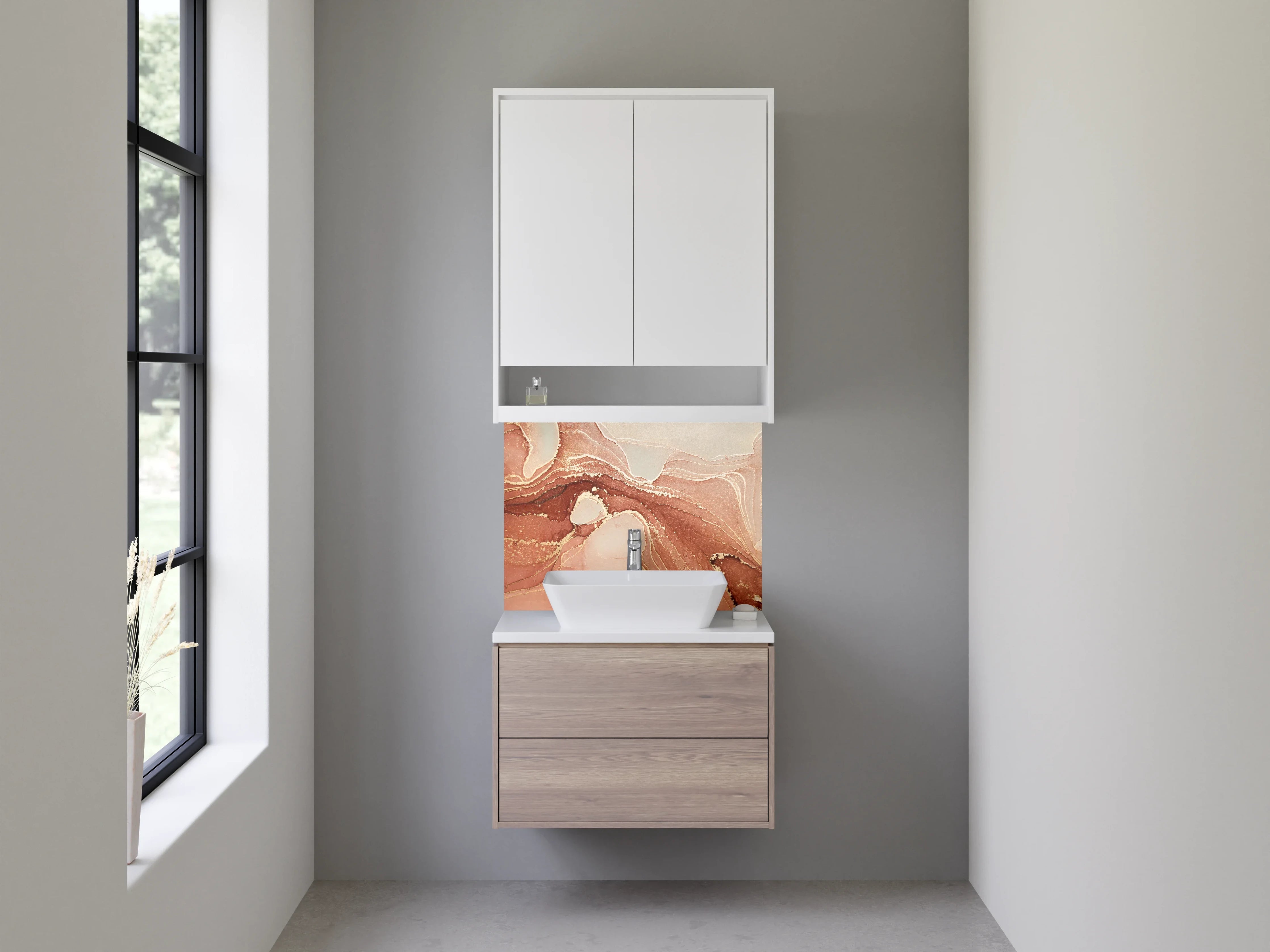 Waschbecken-Rückwand - Abstrakte Marmor-Optik in Rosa Beige