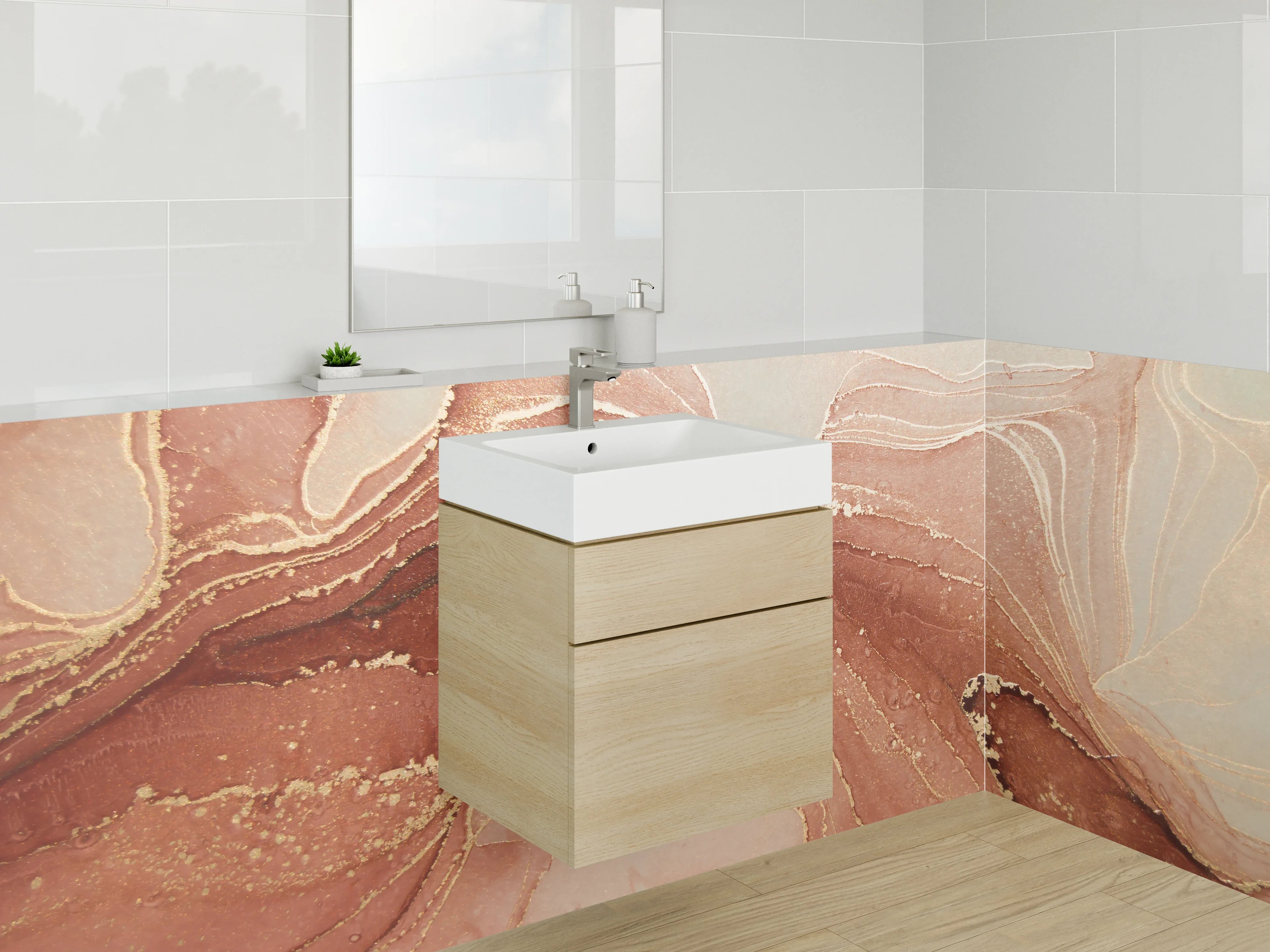 Waschbecken-Rückwand - Abstrakte Marmor-Optik in Rosa Beige