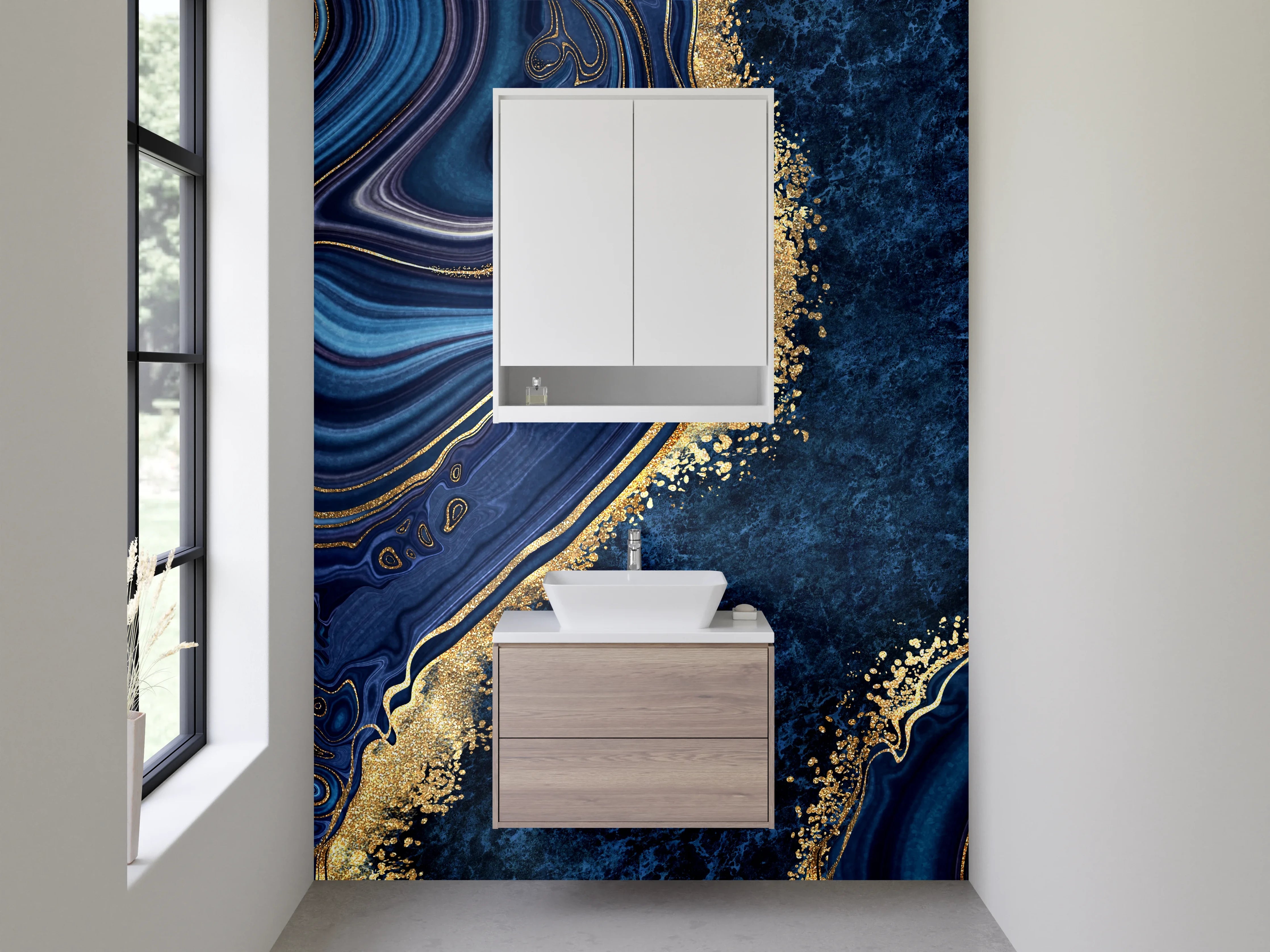 Waschbecken-Rückwand - Abstrakte Marmor-Optik mit Gold-Akzenten