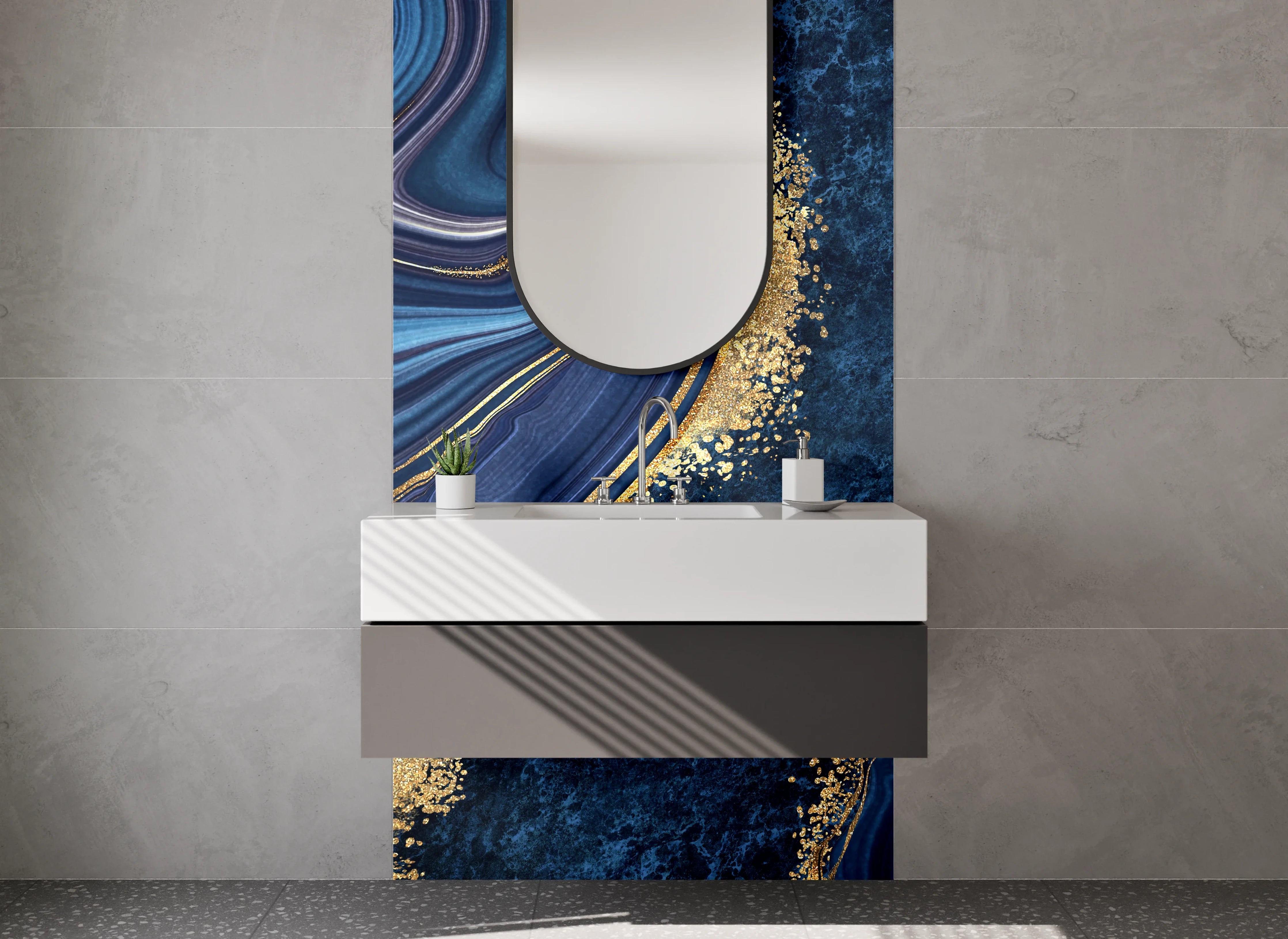 Waschbecken-Rückwand - Abstrakte Marmor-Optik mit Gold-Akzenten