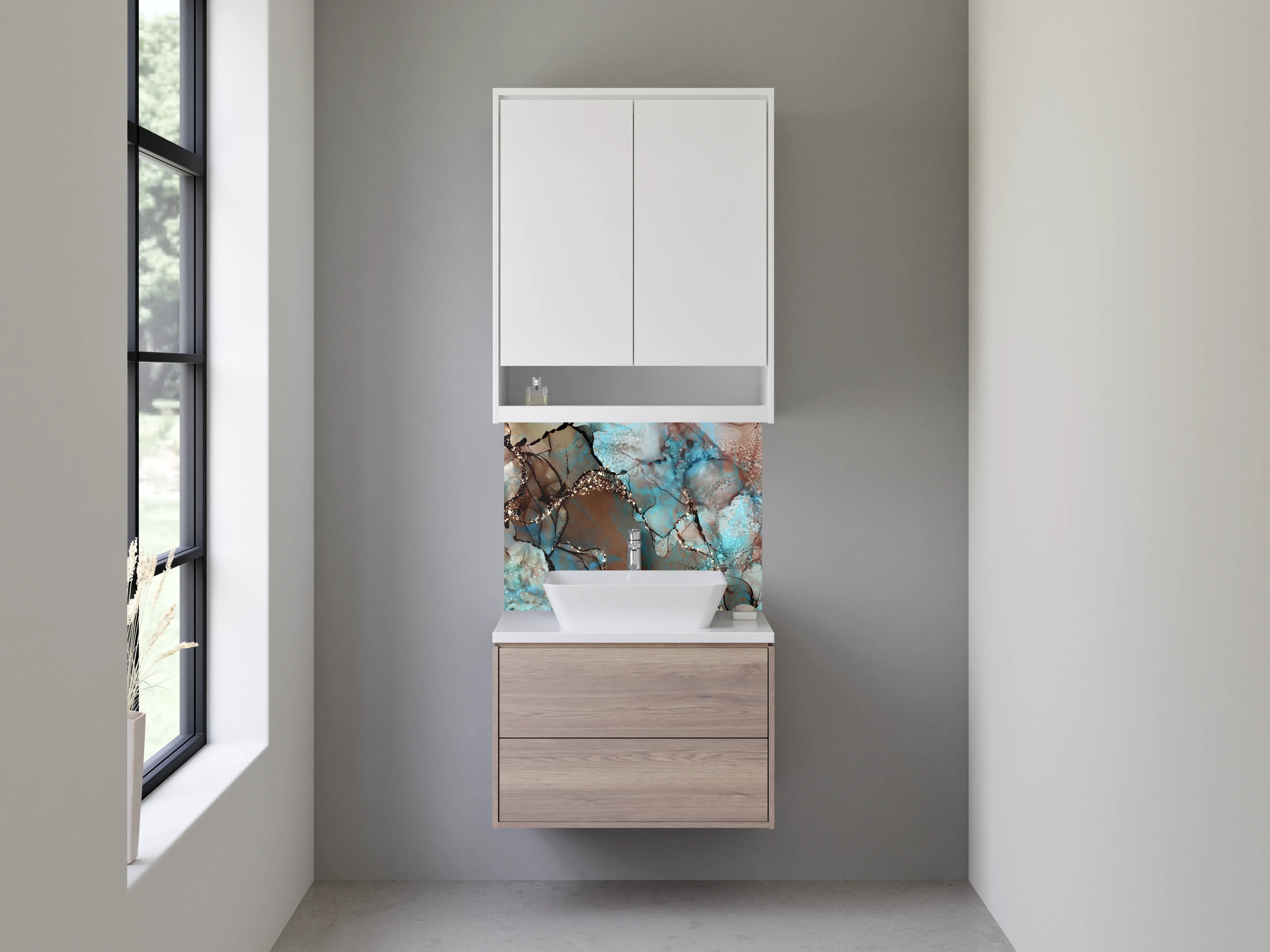 Waschbecken-Rückwand - Abstrakte Marmoroptik Blau Braun Gold